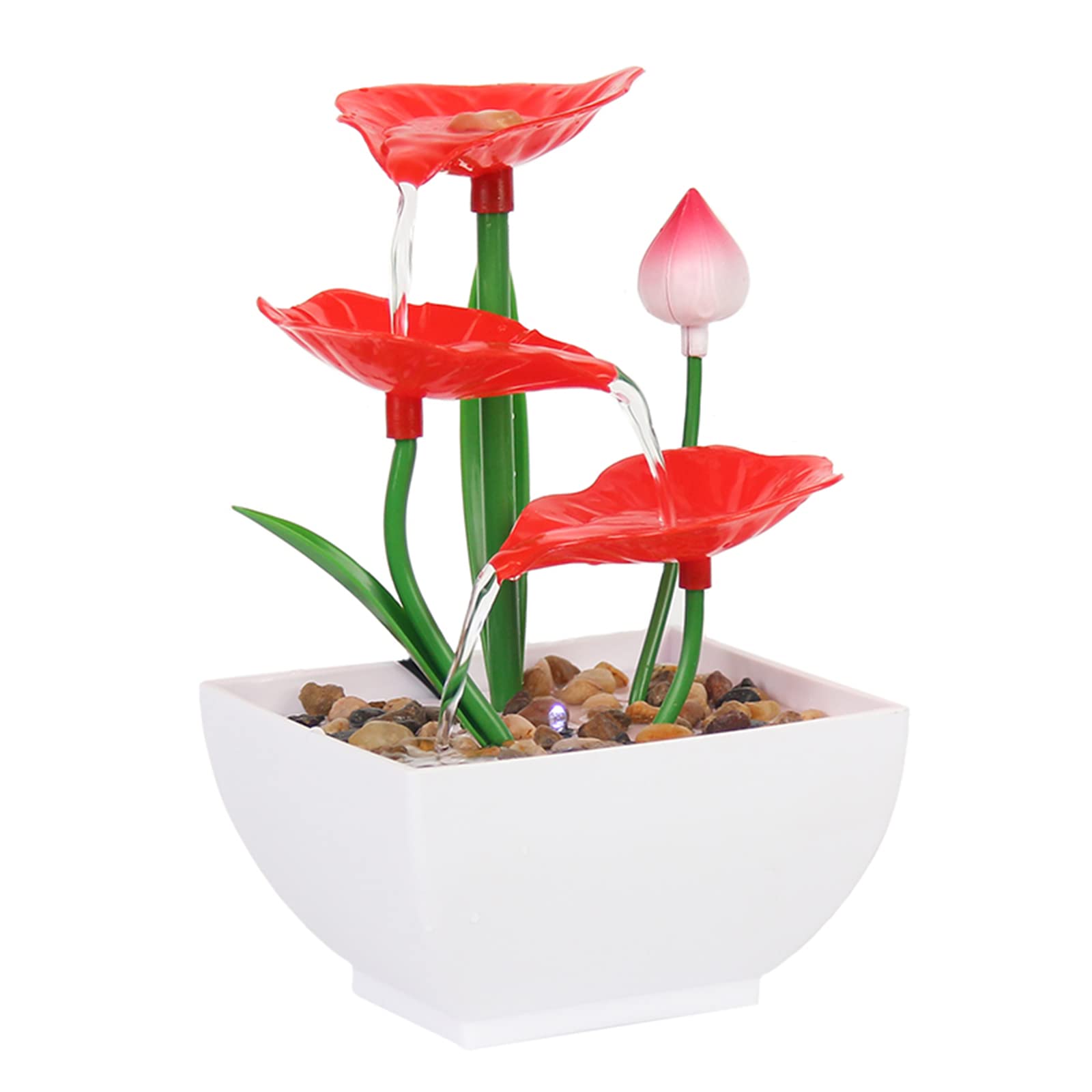 Tabletop Water Fountain, 3 Tier Lotus Leaf Tabletop Fountain with Natural River Rock LED Lights, Indoor Zen Relaxation for Office, Living Room, or Bedroom Décor (B)