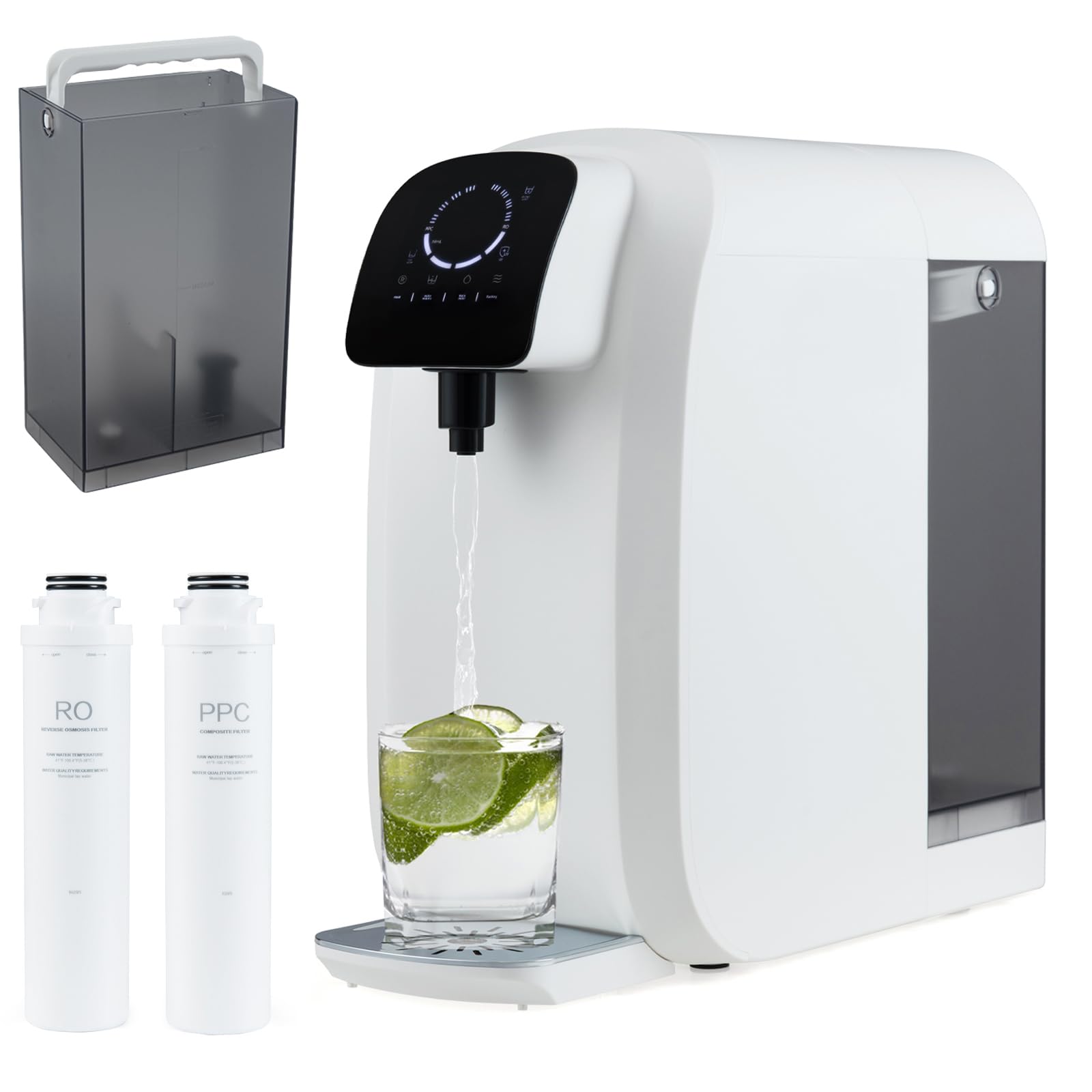 RELAX4LIFE Purificatore d'Acqua a Osmosi Inversa da Banco, Filtrazione a 5 Stadi con UV, Rapporto 4:1 Pura/Scarto, 4 Volumi Regolabili, Sistema Compatto e Portatile (Filtro d'Acqua)