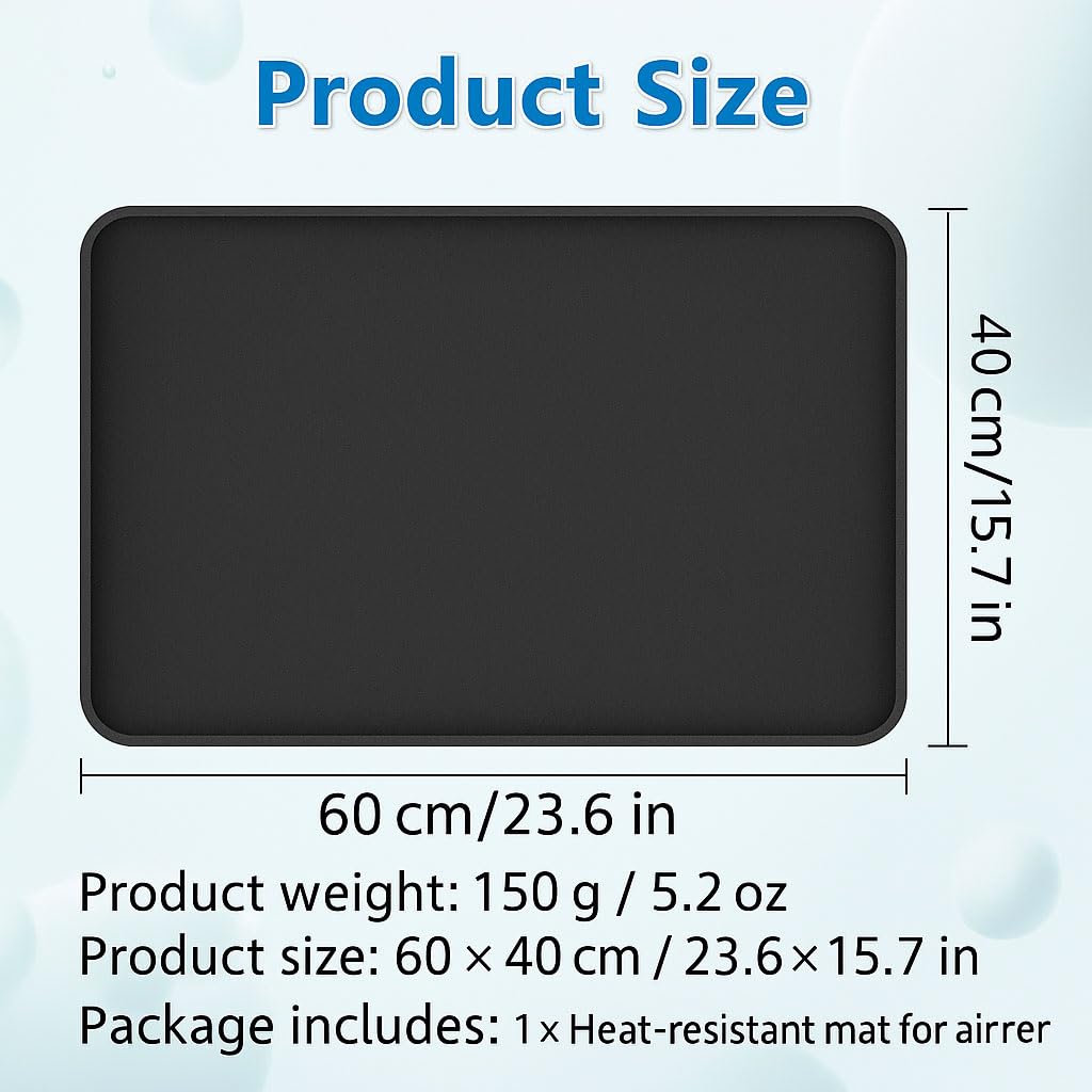 Hittebestendige siliconen mat voor werkblad, magnetron, broodrooster, luchtfriteuse, 60 x 40 cm, vuurvaste onderlegger voor keukenwerkblad, zwart