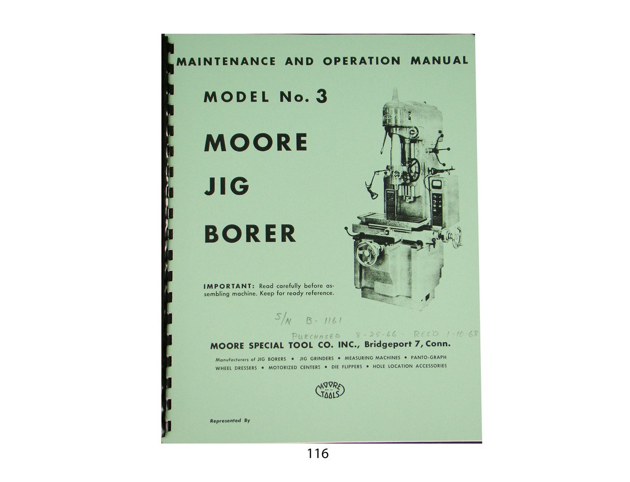 Moore Model 3 Jig Borer Maintenance and Operation... by Moore