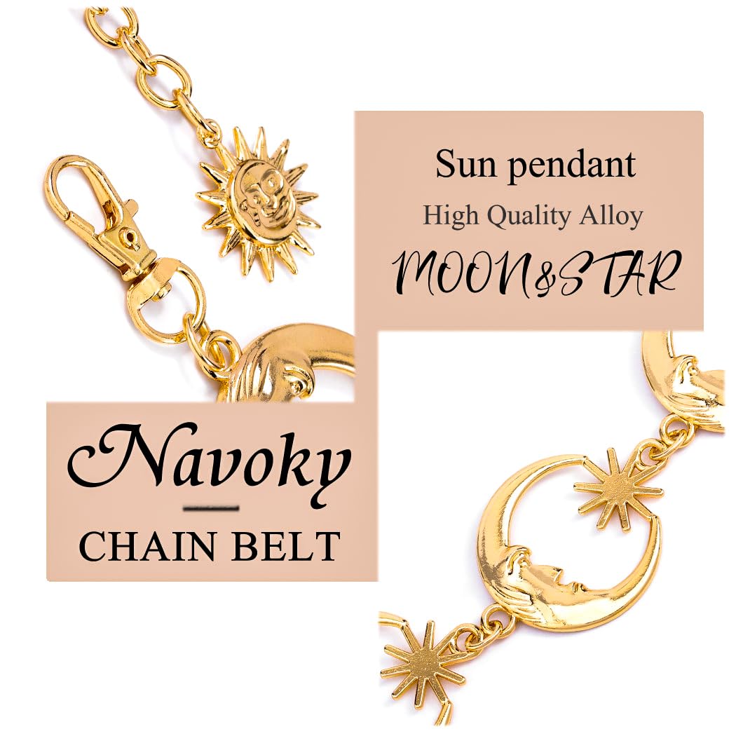 Navoky Moon Star Metal Waist Chain Sun Pendant Belly Belt Body Chains Jewelry Accessories for Women and Girls