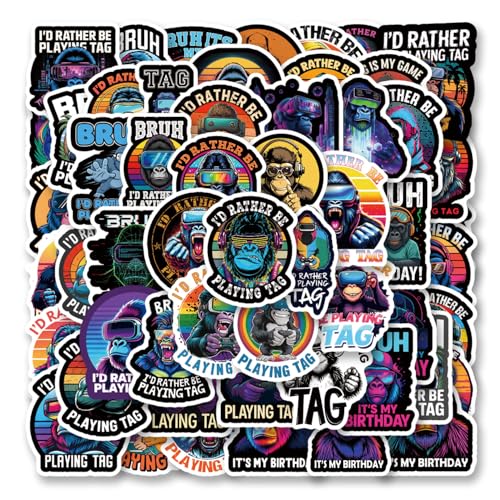 55Pcs Id Rather Be Playing Tag Sticker VR Game Gorilla Stickers Scrapbook Sticker Waterproof Vinyl for Laptop Water Bottle Skateboard Scrapbooking Party Favors