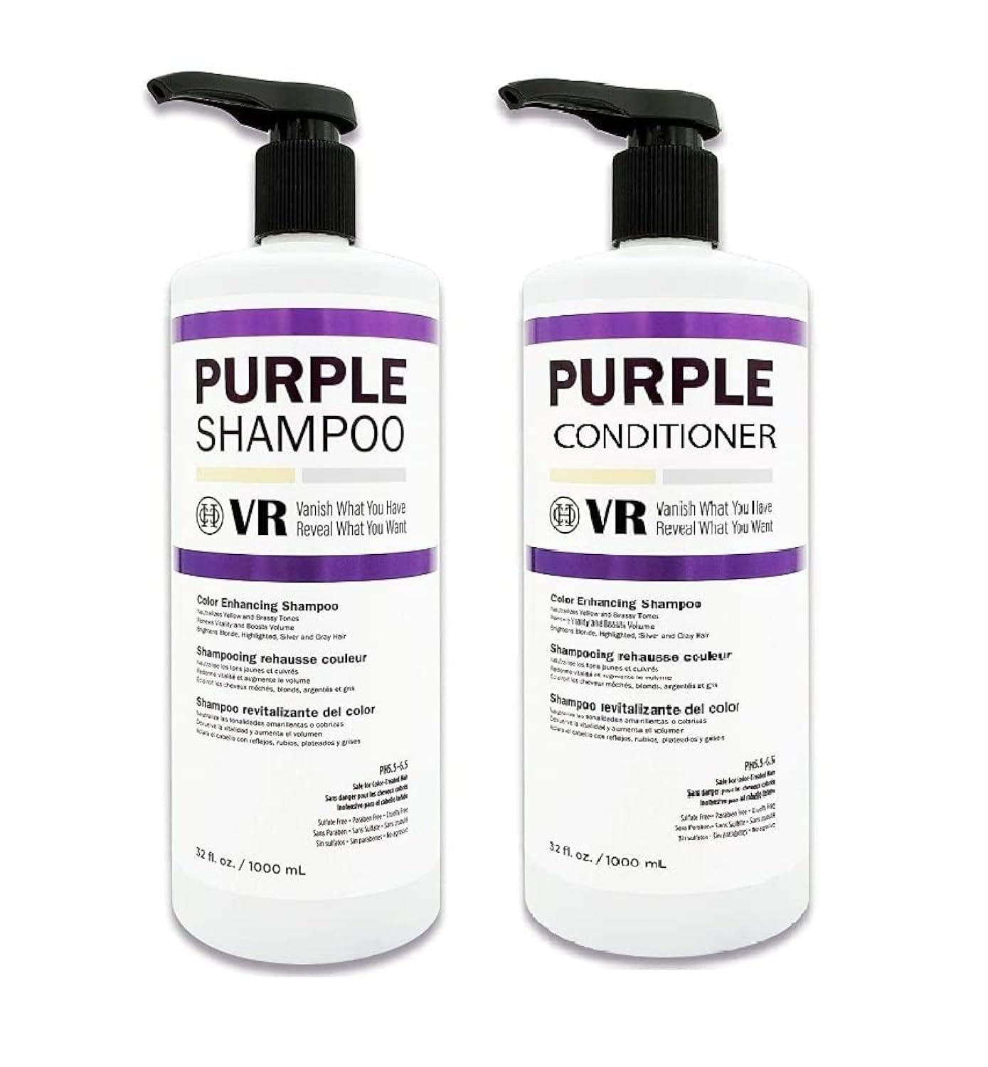 Purple Shampoo and Conditioner for Blonde, Silver, and Gray Highlighted Hair - Lightening, Color-Safe, Paraben-Free, Cruelty-Free, Sulfate-Free (32 fl/oz, DUO)