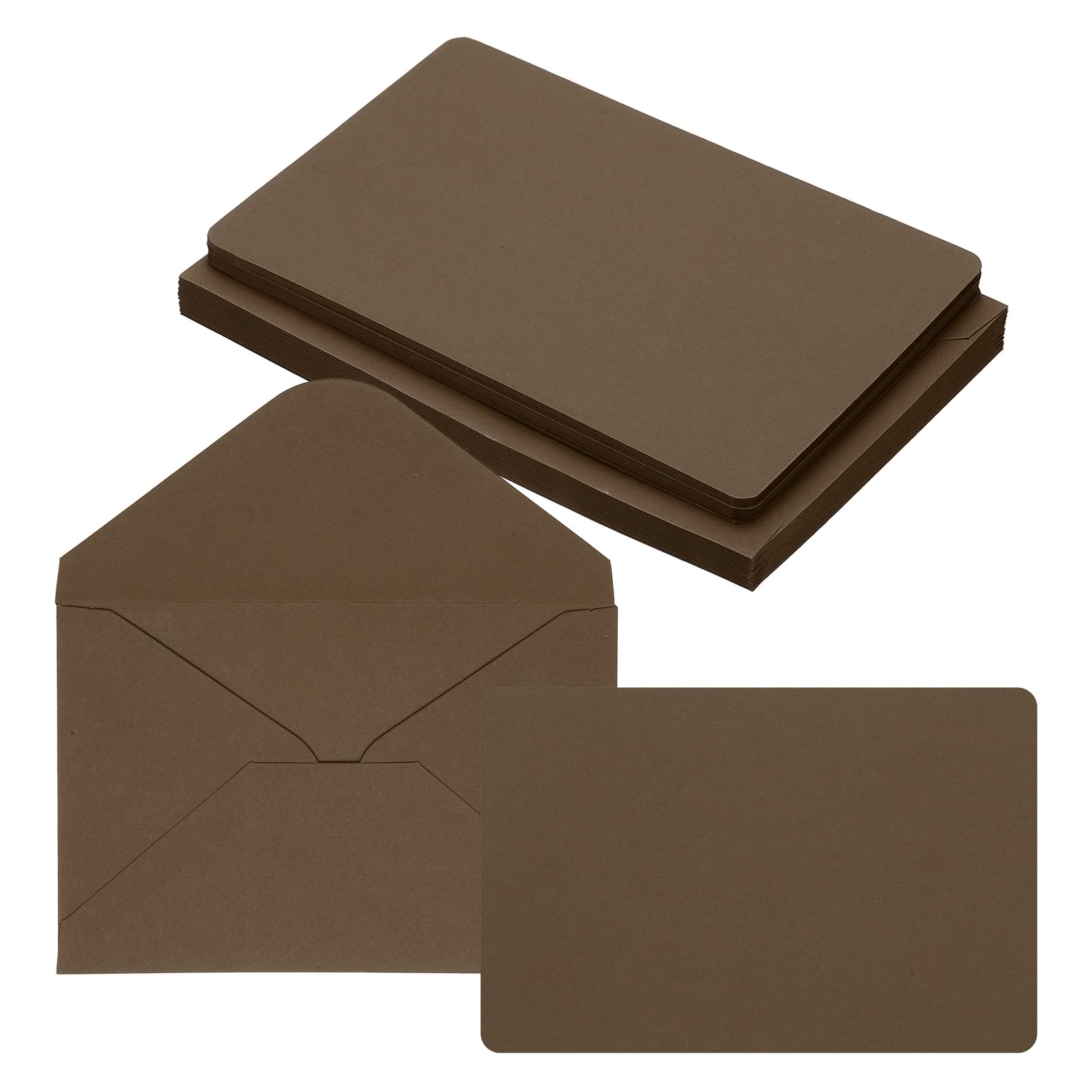 PATIKIL 10x15cm Blank Greeting Cards and Envelopes, 25Sets Half Fold Note Cards and Envelopes Folded Rounded Corner Cardstock Card for DIY Wedding Birthday Party Invitations, Dark Coffee