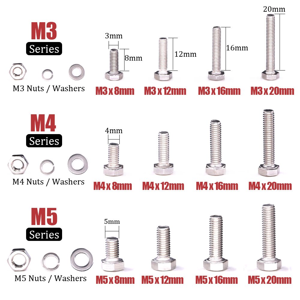 Hilitchi 705-Pcs M3 M4 M5 Hex Hexagon Head Cap Machine Screws Bolts Nuts Flat and Lock Washers Assortment Kit - Image 2