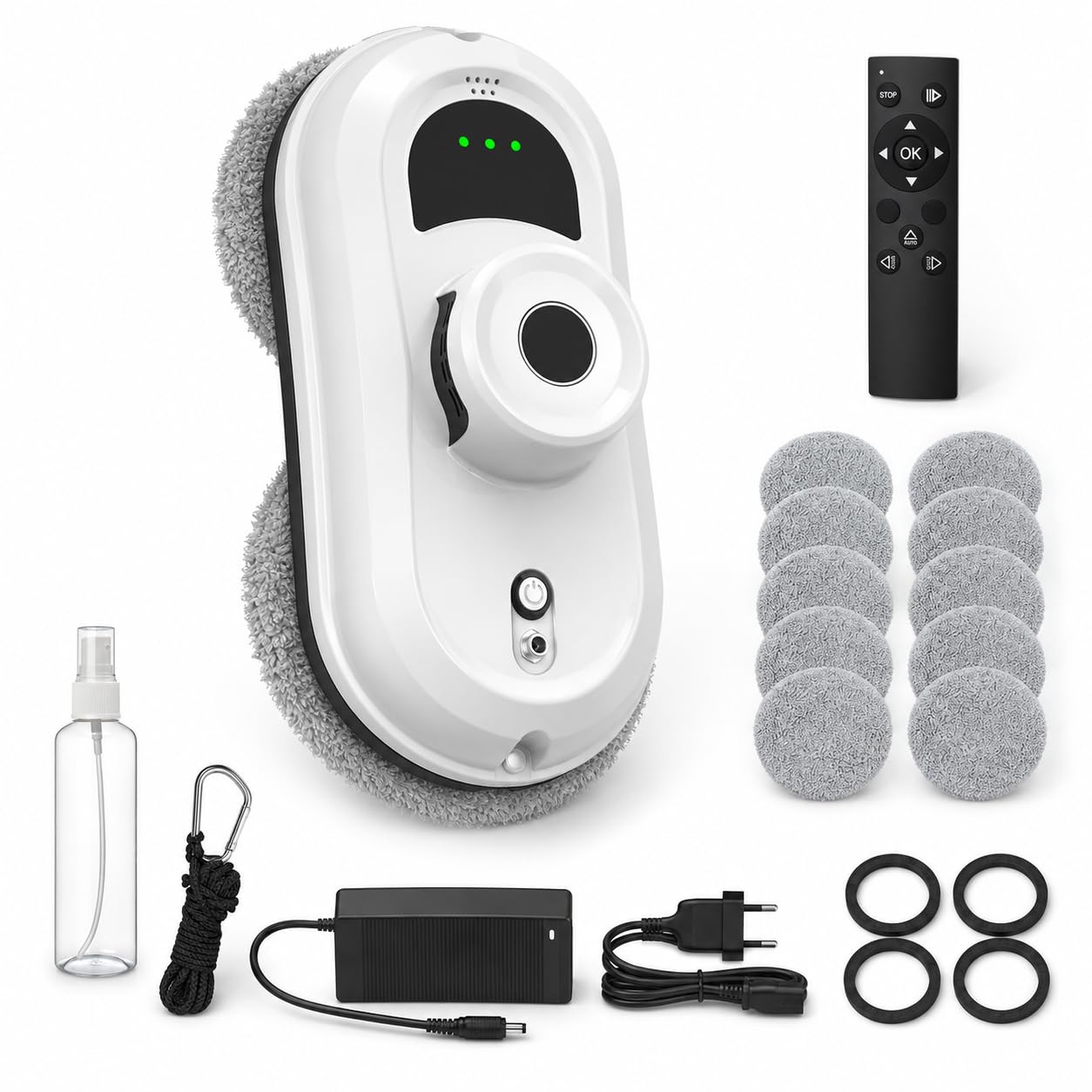 Genérico Robot Limpiacristales Eléctrico 5600Pa con Pulverización Automática, Limpiador de Ventanas con 3 Modos de Limpieza, Navegación Inteligente, Sistema de Seguridad, Mando y 10 Paños