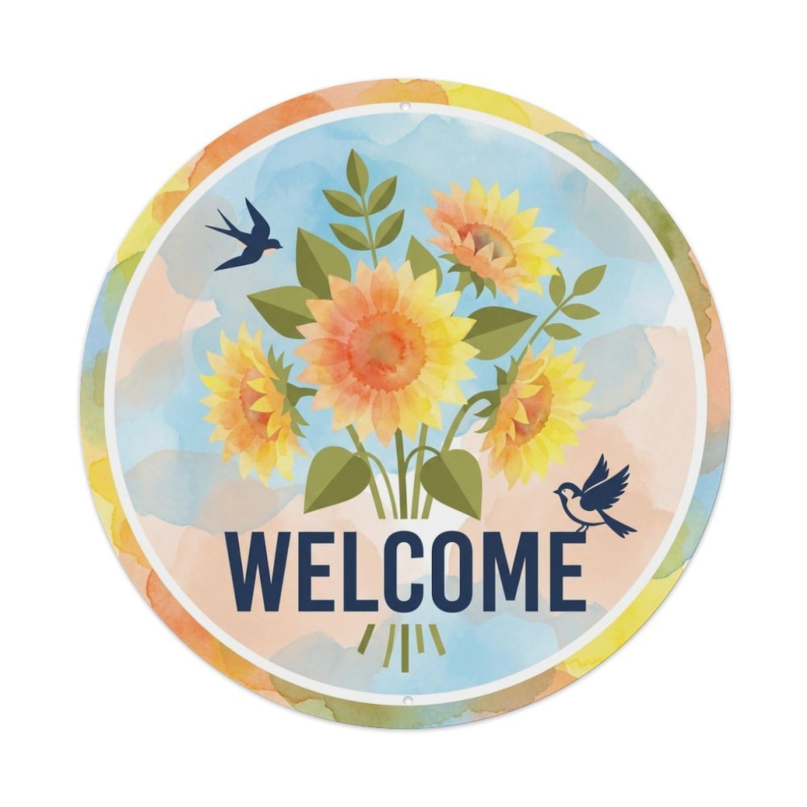 Sunflower Watercolor Bird Slogan Welcome Metal Tin Sign