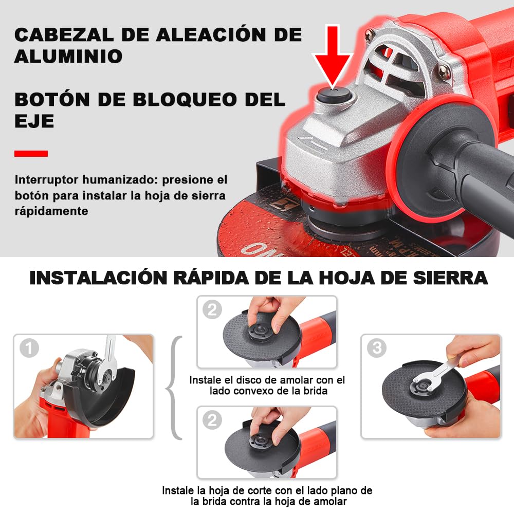 TEENO Amoladora Angular 125 MM 1000W 2000-12000 RPM Con 20 Accesorios, Radial Pequeña 125 mm, Amoladora Pequeña Para Cortar, Esmerilar y Pulir Metal, Madera, Cerámica y Piedra, Bolsa de Herramientas