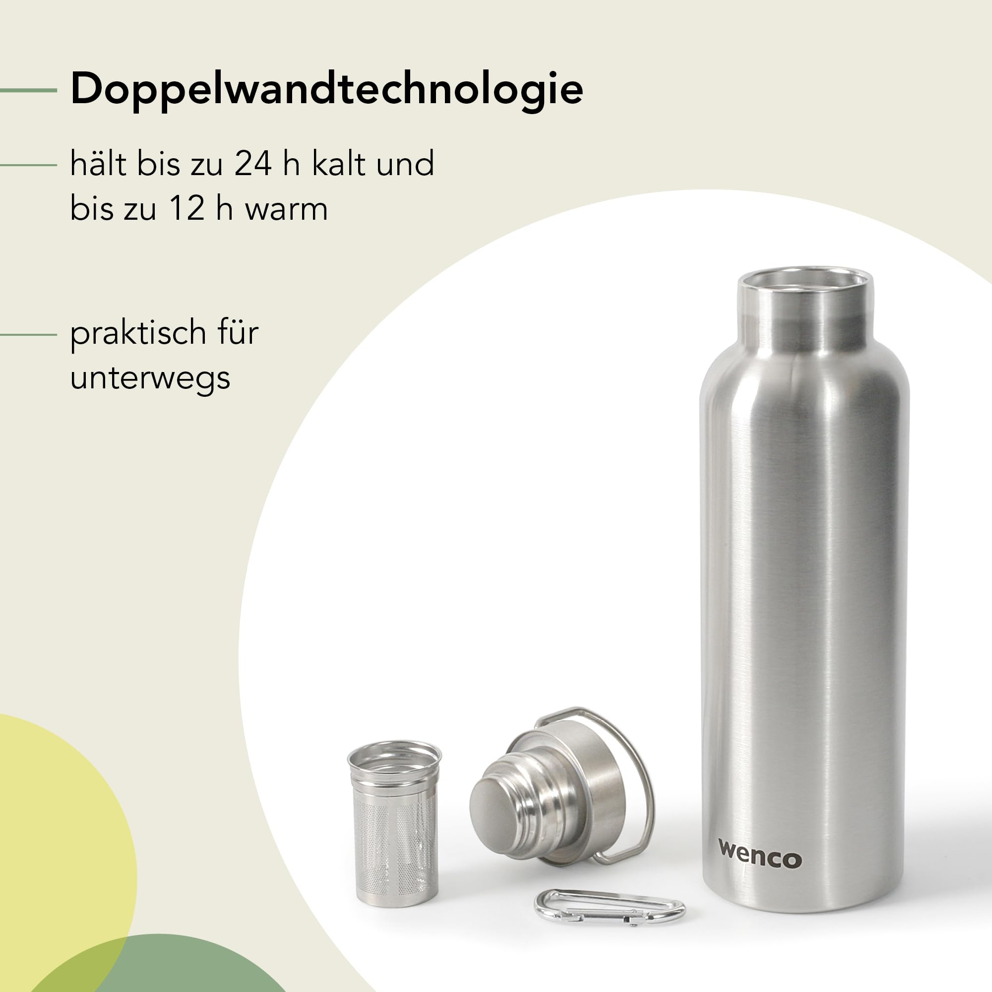 Wenco Borraccia Thermos 750ml | Acciaio Inox Isolata 14h, Con Colino Da Tè E Moschettone, Lavabile In Lavastoviglie - 5