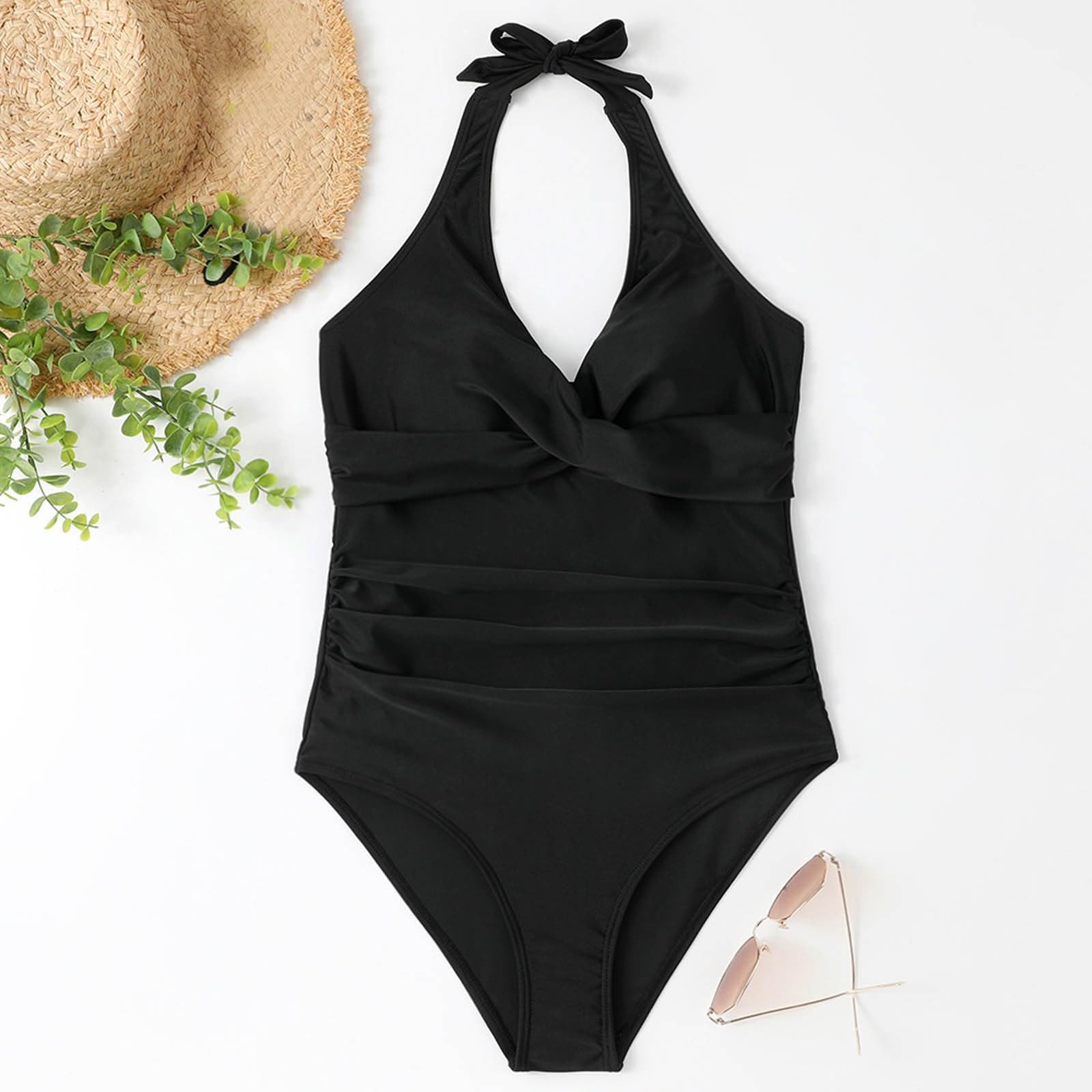 Maillot de Bain Femme 1 Pièce Gainant Ventre Plat Push Up Rembourré Taille Haute Col en V Monokini Vintage