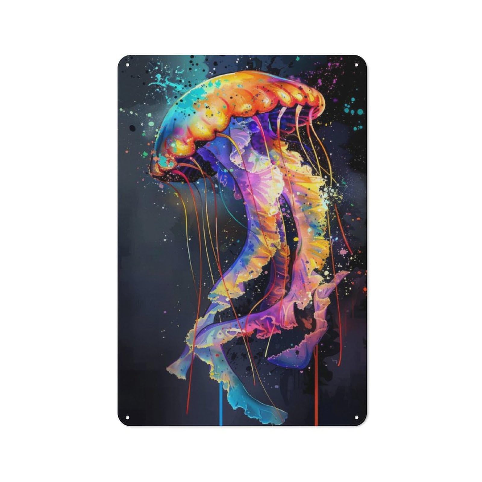 Junmoney Jellyfish Popart Painting Retro-Style Tin Wall Plaque 30X20cm For Café Or Home Bar, New Home Wall Decor For Home Bar Enthusiasts