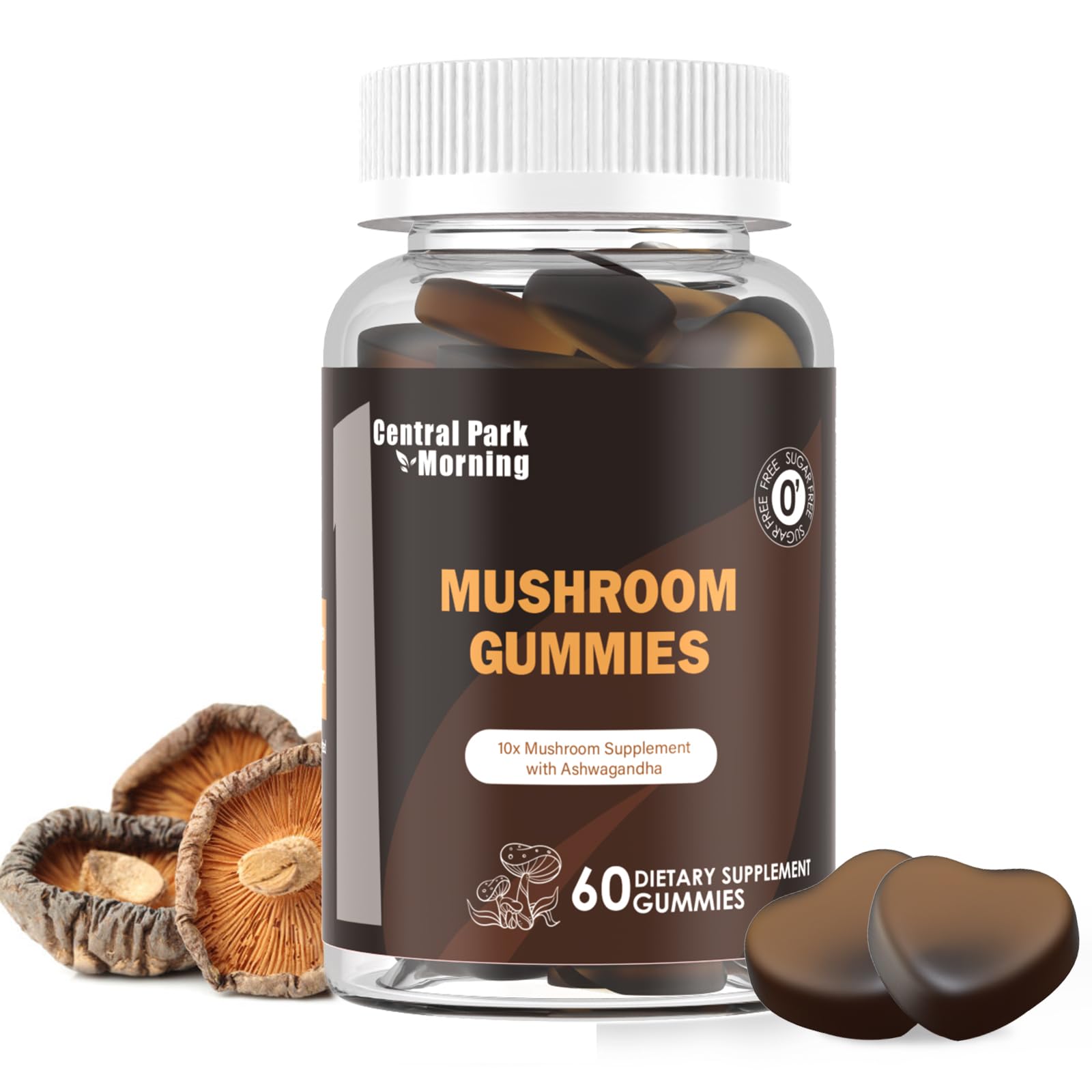 Mushroom Gummies 10 Blend - Lions Mane Turkey Tail Reishi Chaga Cordyceps Mushroom with Ashwagandha Brain Supplements for