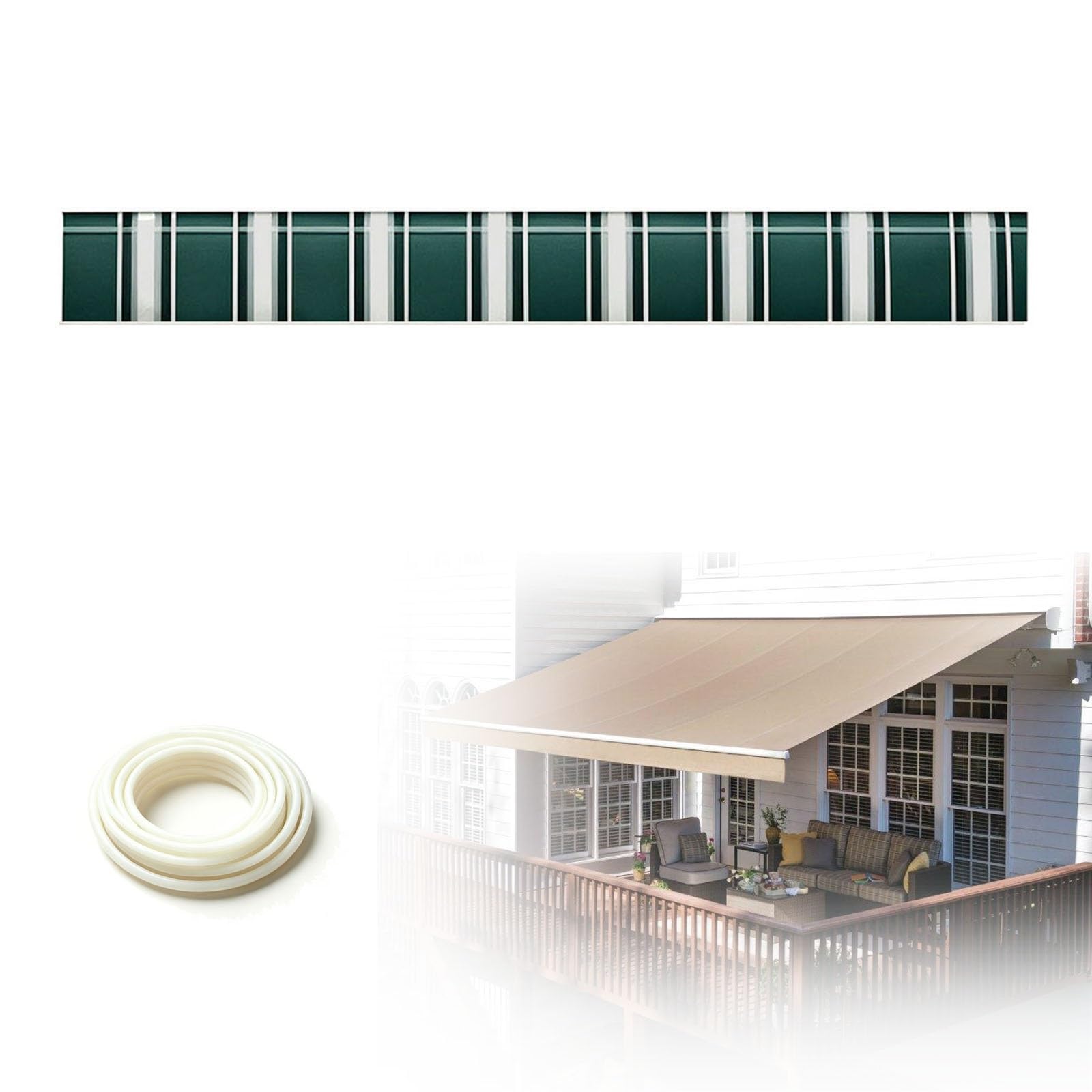 Straight Edge Awning Valance Replacement, H30cm Awning Border Fabric, Waterproof UV Resistant Polyester Valance for Patio Balcony Terrace Garden RV, Easy Installation(Green-striped,B450cmxH30cm)