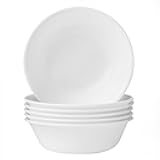 Vitrelle 6-Piece Soup/Cereal Bowl Set Triple Layer Glass and Chip Resistant, 18-Oz Lightweight Round Bowls, Winter Frost White