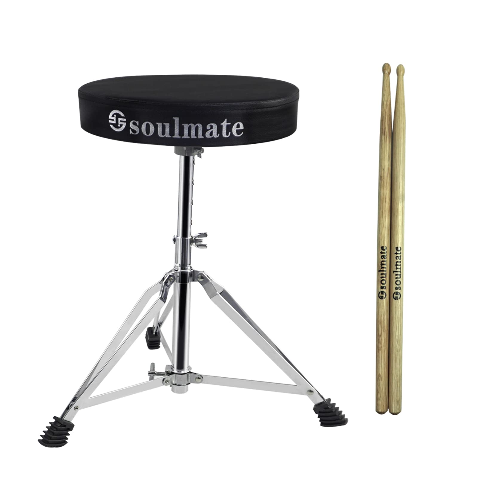 soulmateDrum Throne Drum Stool Padded Drum Seat Height Adjustabl Drumming Stools with Drumsticks, Anti-Slip Feet Portable Folding Drum Chair for Kids Adults, Black