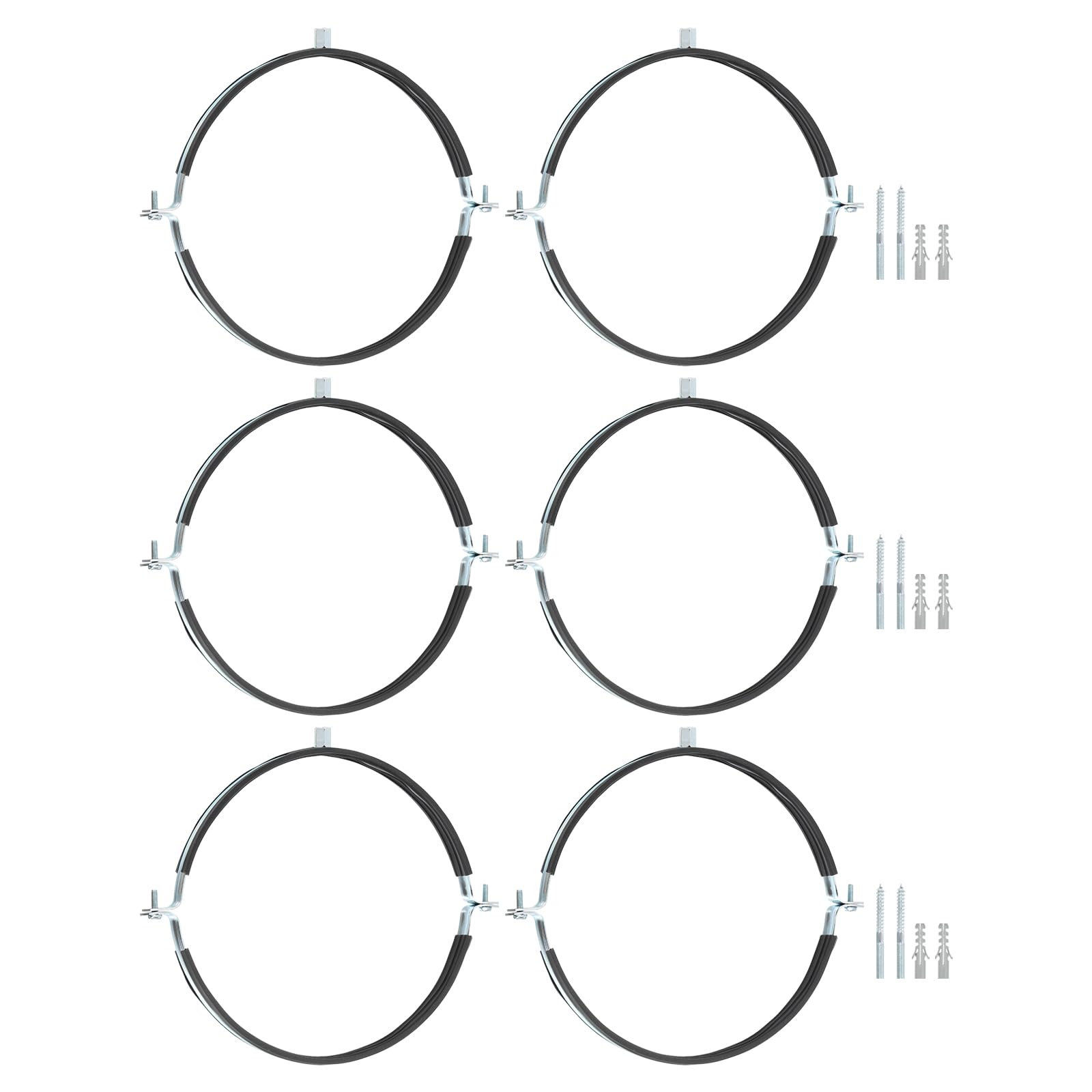 QUARKZMAN 6 Pcs Abrazadera Ajustable Para Tubos, Soporte De Anillo Partido De 10"(254mm) Para Montaje En Pared O Techo, Banda De Hierro Galvanizado Para Tubos Con Tornillo Y Tacos De Anclaje