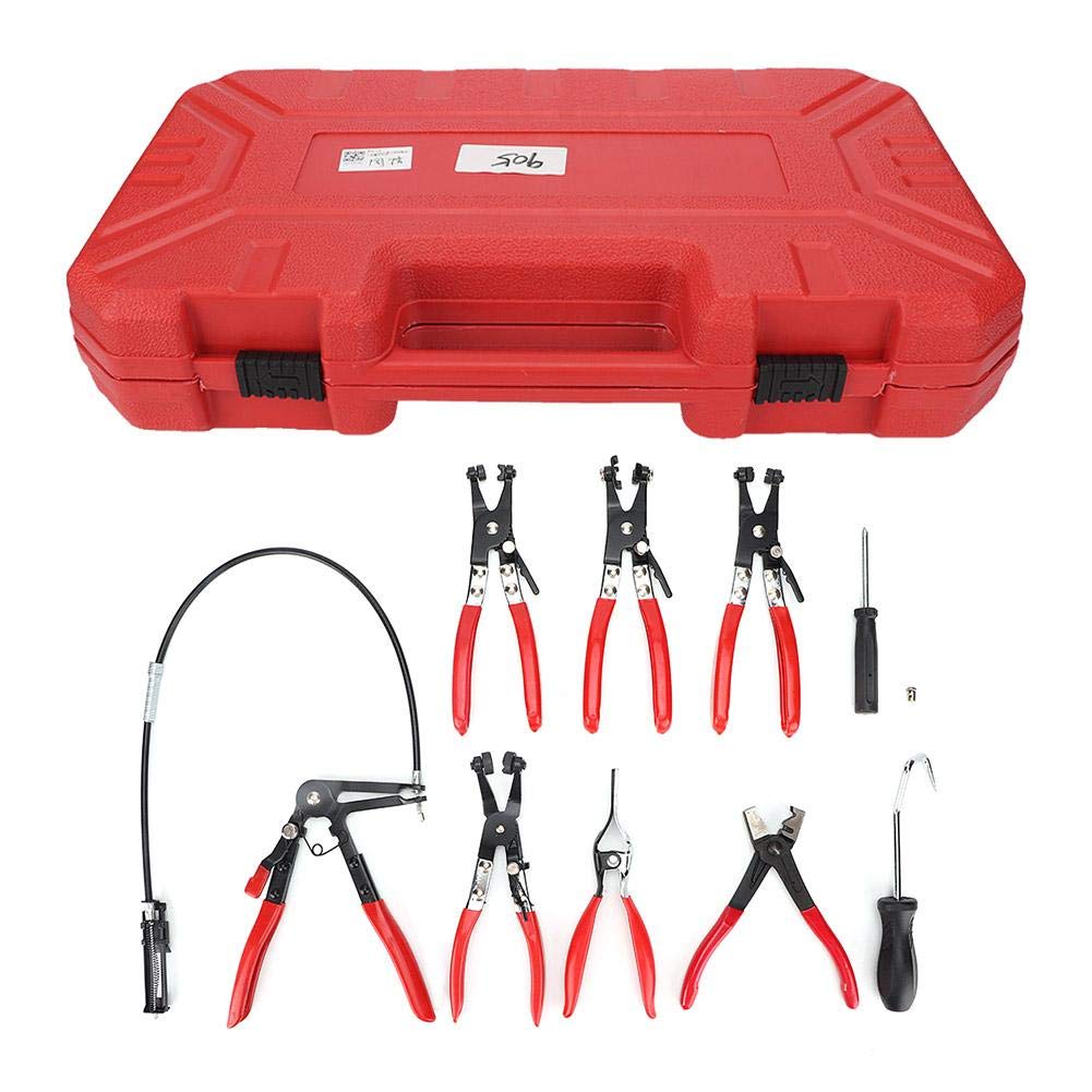 Juego de 10 alicates de abrazadera de manguera, kit de alicates de abrazadera para clips autoajustables de 18-54 mm, alicates de clip de banda de mandíbula giratoria con cable de bloqueo, kit de