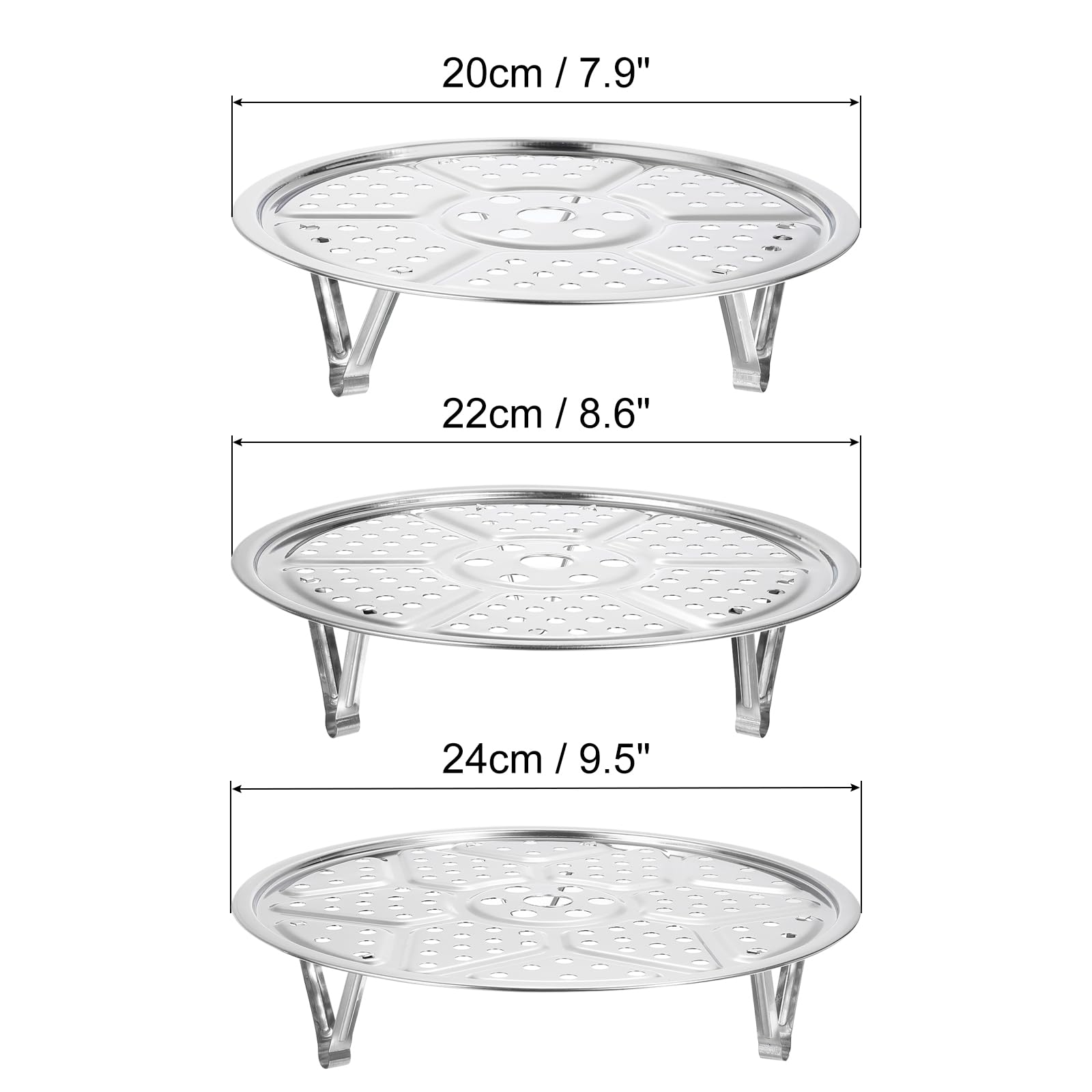 Support Vapeur Rond En Inox Avec Pieds - Argenté, 3 Tailles (S, M, L) - Protection Anti-chaleur, Trous Uniformes, Bords Sûrs