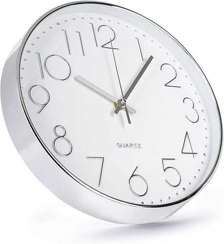 Miniatura 2 de bakbrand Reloj de pared de 12 pulgadas sin tictac, silencioso, moderno, simple, redondo, decoración redonda, esfera estereoscópica, reloj de pared