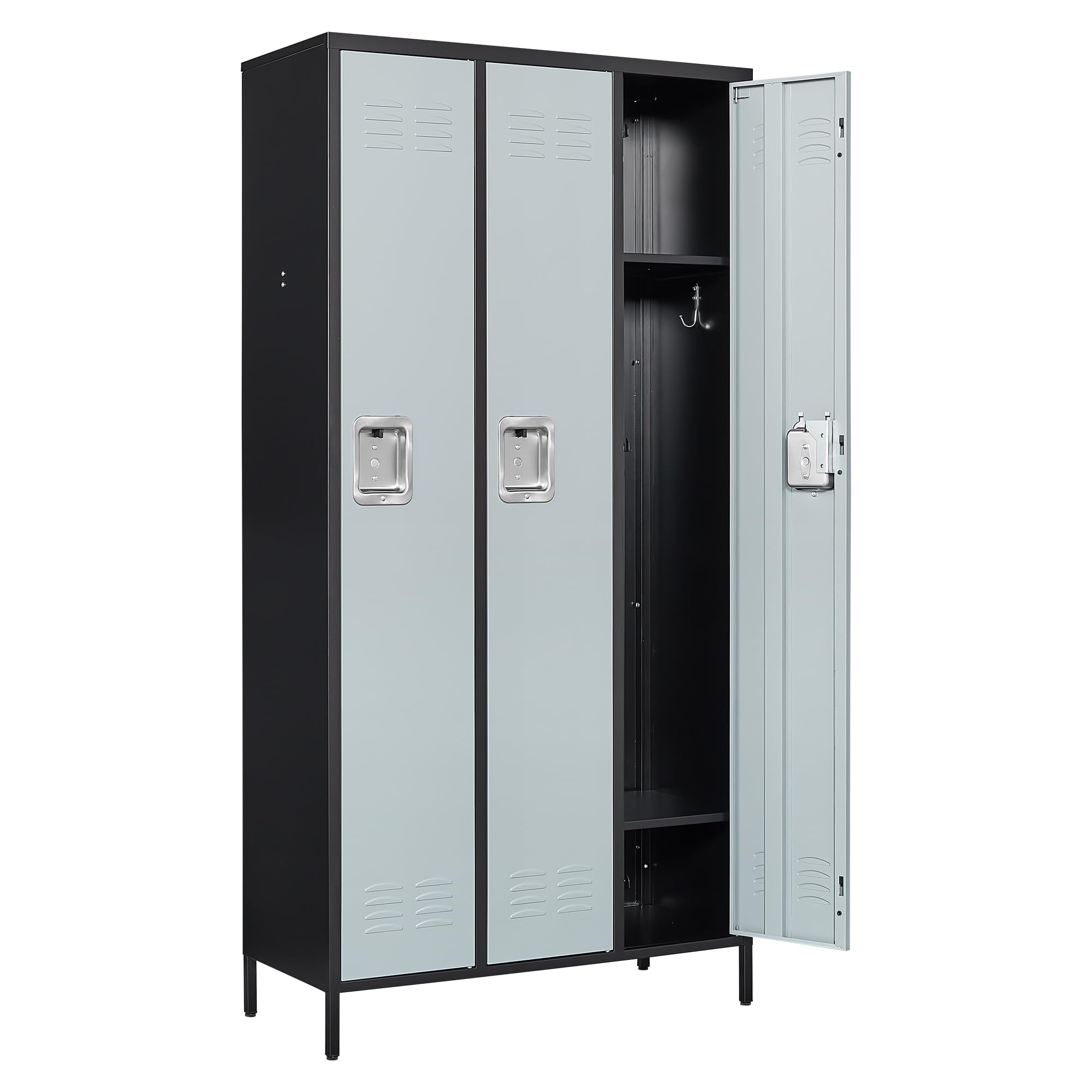 Anxxsu Metal Locker with 3 Doors Employees Locker, Metal Storage Locker with Hooks, 71