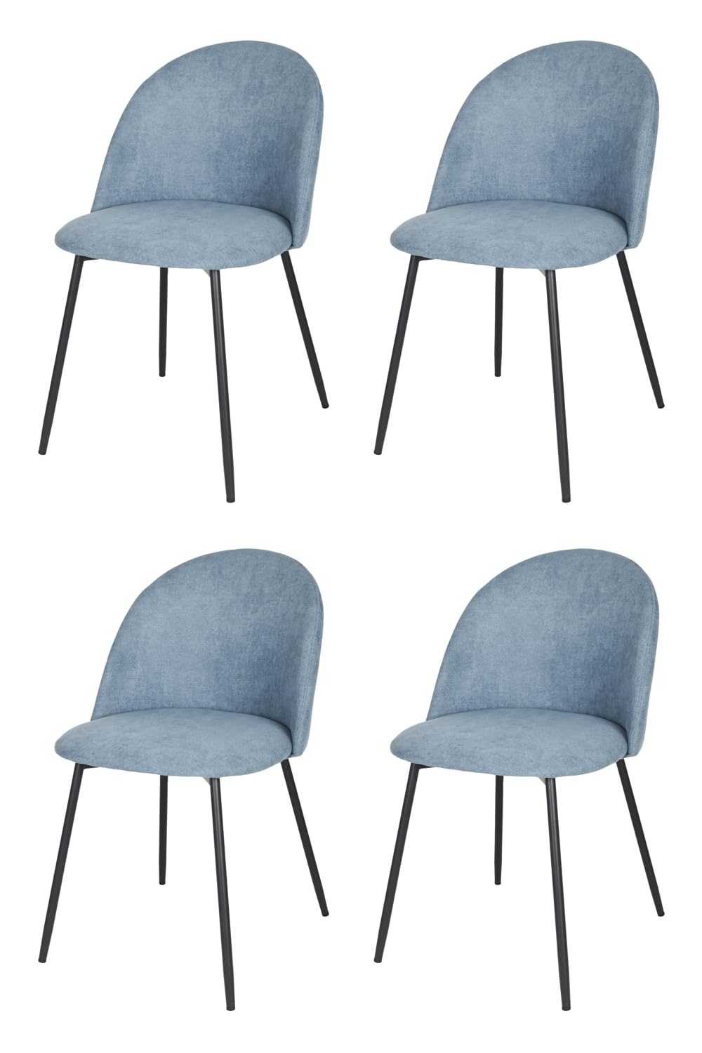 Juego de 4 sillas de Comedor Luna con Patas de Acero Negro Mate, Tejido Azul Vaquero