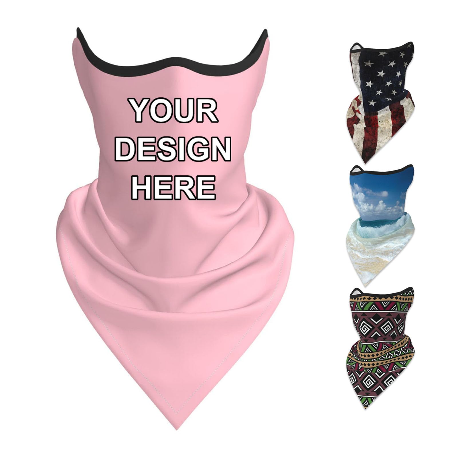 Custom Neck Gaiter Balaclava Face Mask Cover Ears Personalized Sports Scarf Add Image Text for Men Women, Black