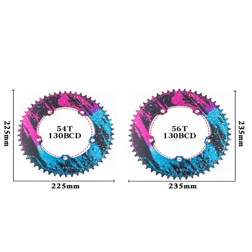 Tarcza, tarcza rowerowa, okrągła owalna 130BCD 54 T 56 T wąska szeroka pojedyncza tarcza ultralekki rower koło łańcuchowe łańcuch korba rowerowa do roweru górskiego, gwiaździste niebo, 54 T (Color :