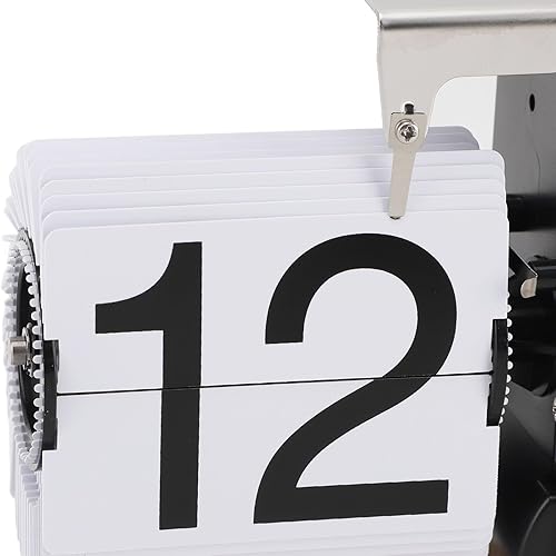 Miniatura 3 de Vintage Retro Desk Flip Clock, White, 24 - Hour - Mechanical Battery Powered, Stainless Steel and Wood Base, Ideal for Home and Office