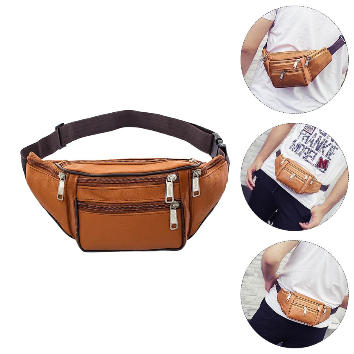 Mipcase Riñonera para Hombre de PU Resistente y Antideslizante Diseño Simple y Elegante Bolsa Multifuncional para Cintura para Viajes y Uso Diario