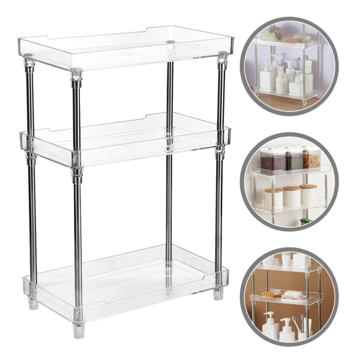 GANAZONO Estante de Almacenamiento Multicapa para cosméticos de Escritorio y Lavabo de baño, para perfumes y Cuidado de la Piel, PS y Acero Inoxidable, Mantiene Limpio y ordenado