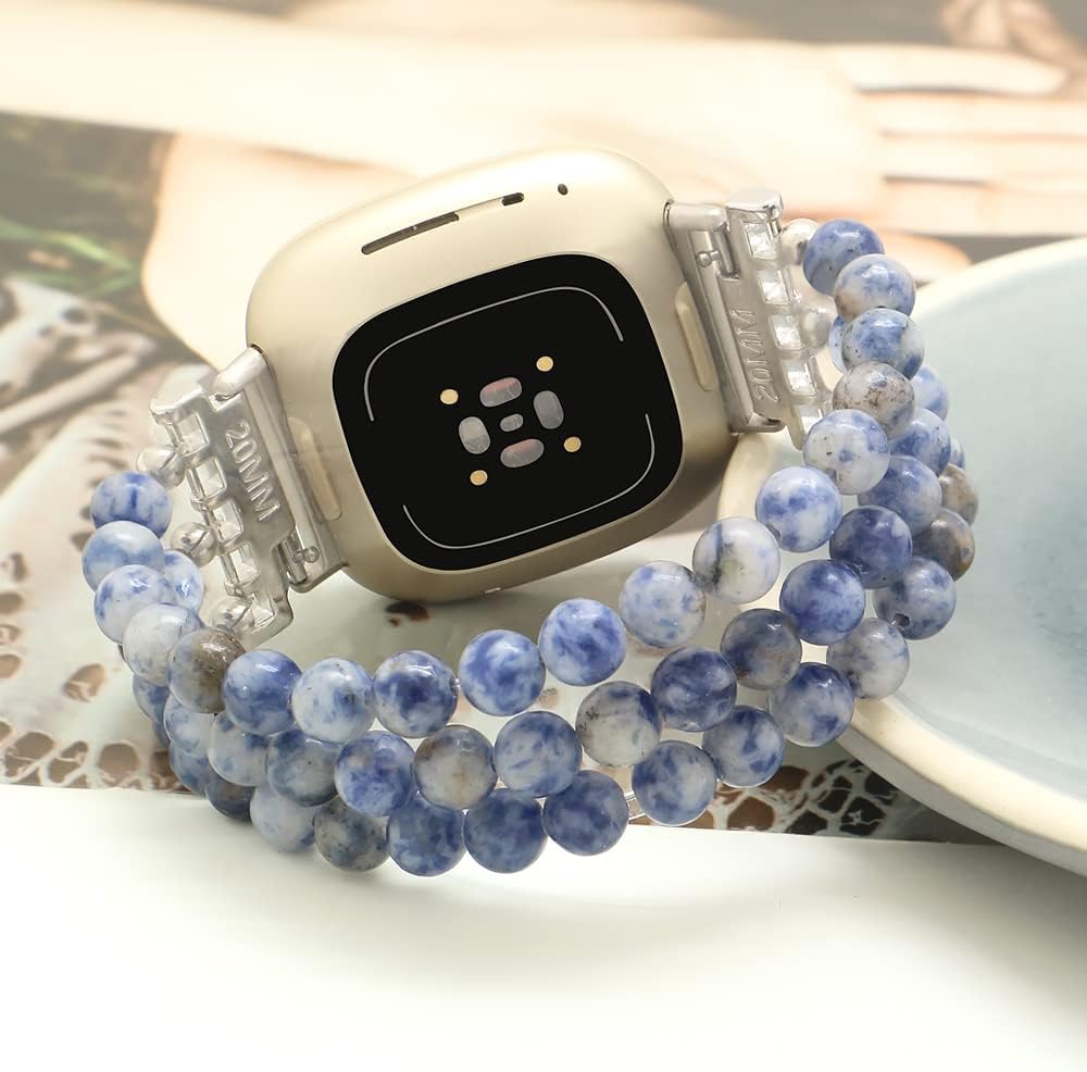 C&L Accessories Bracelets Compatible with Fitbit Versa 3 Bands/Versa 4 Bands/Fitbit Sense 2/Sense Bands for Women Men Beaded Gemstone image 2