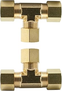 Legines Brass Compression Fitting, Tee Union, 3 Ways Connector, 1/4" Tube OD, Pack of 2