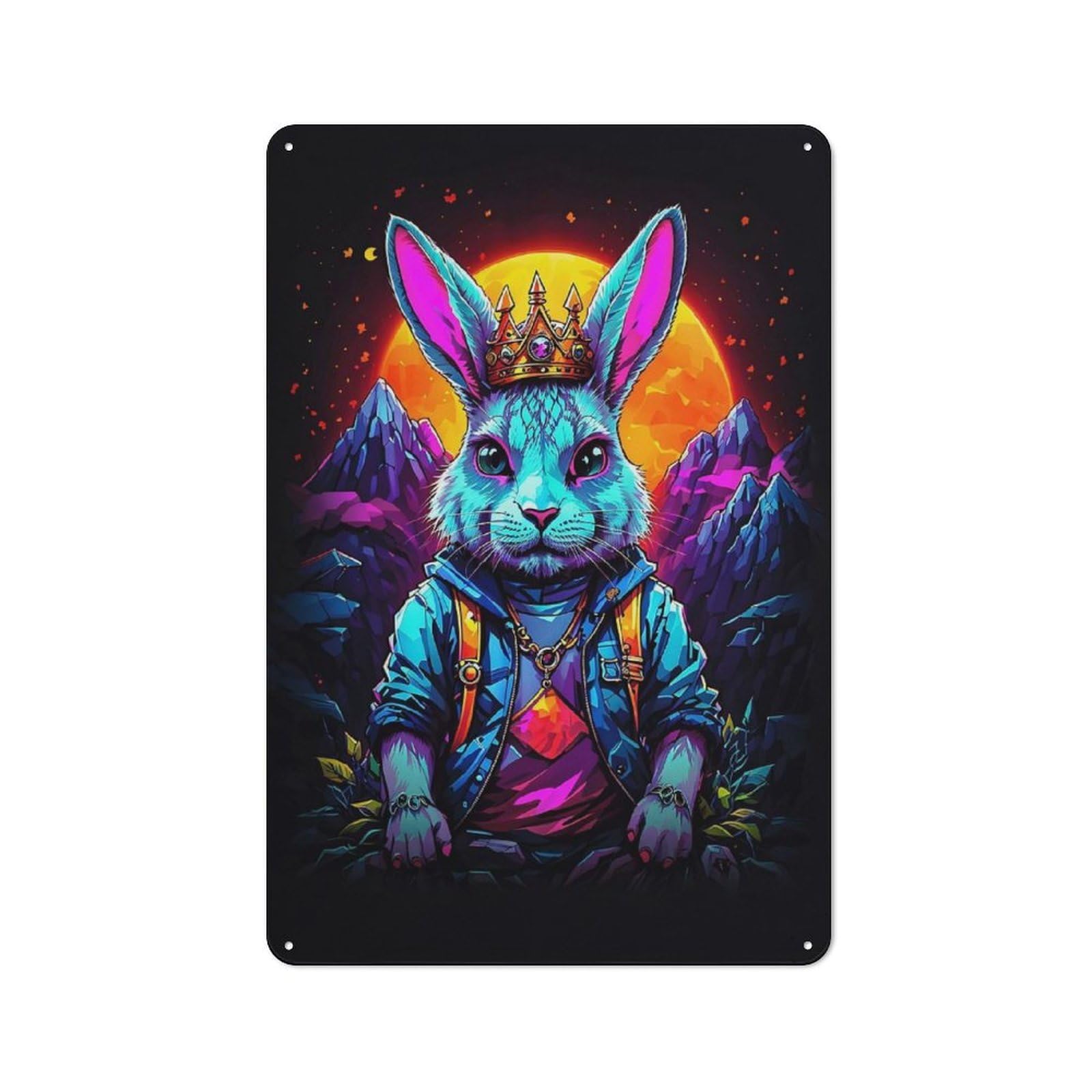 Junmoney King Neon Rabbit Vintage Tin Sign 30X20cm For Café Or Home Bar, With Clear Vintage Wall Decor Character