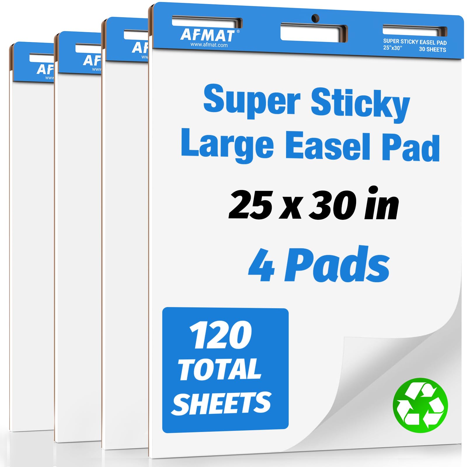 AFMAT Anchor Chart Paper 25 in x 30 in, Large Chart Paper for Teachers, Super Sticky Easel Pads for Office/Classroom/Whiteboard/Wall/Windows, Ink Bleed-Through Resistant, 30 Sheets/Pad, 4 Pads