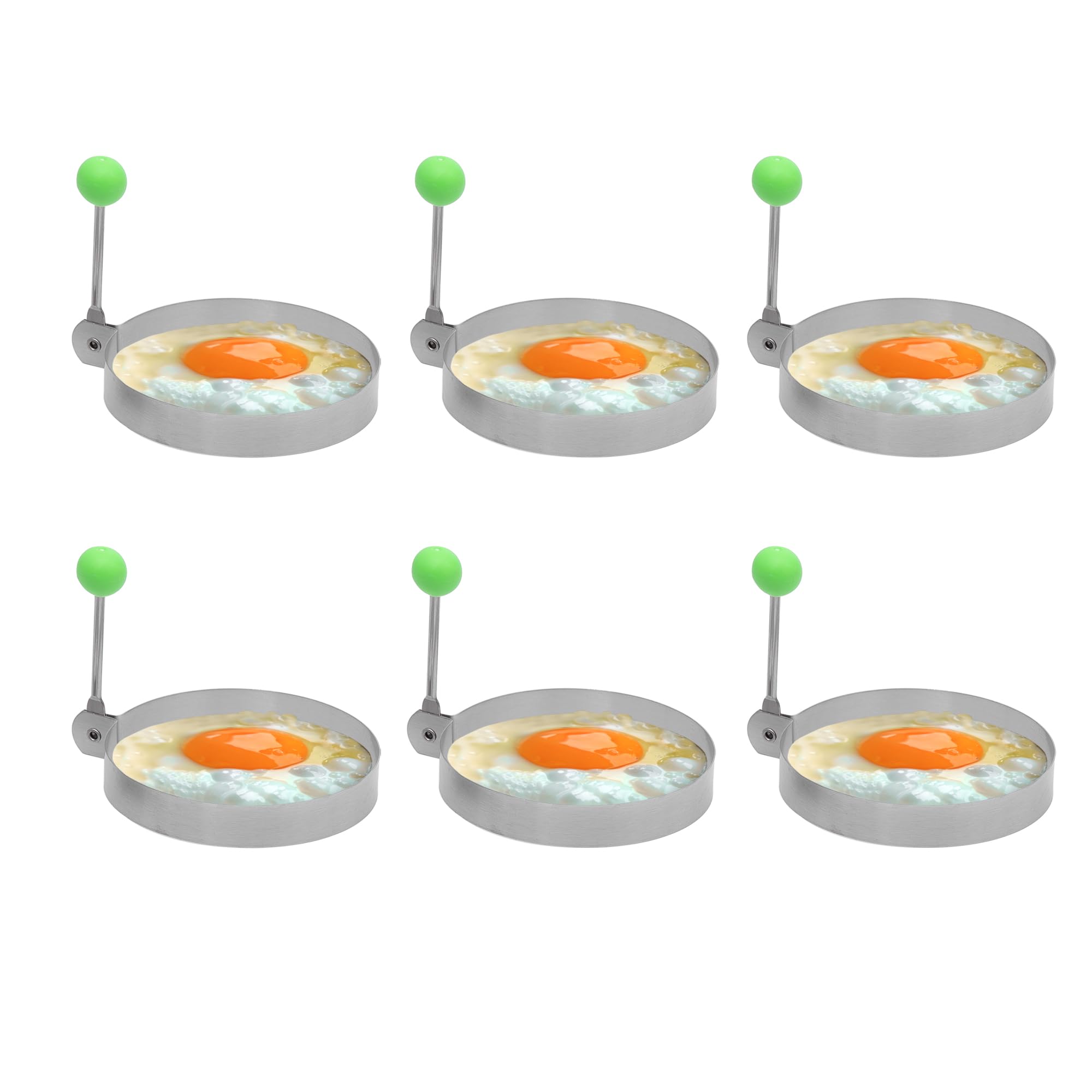 Innoteck Egg Ring - Stainless Steel - Shaping Ring with Anti-Scald and Folding Handle - Non-stick Round Mould - Egg Frying or Shaping Omelette, Sandwich, Pancake and Mini Burger - Pack of 6