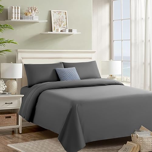 LBRO2M 1200 Thread Count 100% Egyptian Cotton King Size Sheets Set,Breathable Wrinkle Bed Sheet 4 Piece Sets,16 Inches Deep Pocket,Bedding Soft Comforterble,Sateen Weave Long Staple, Dark Grey