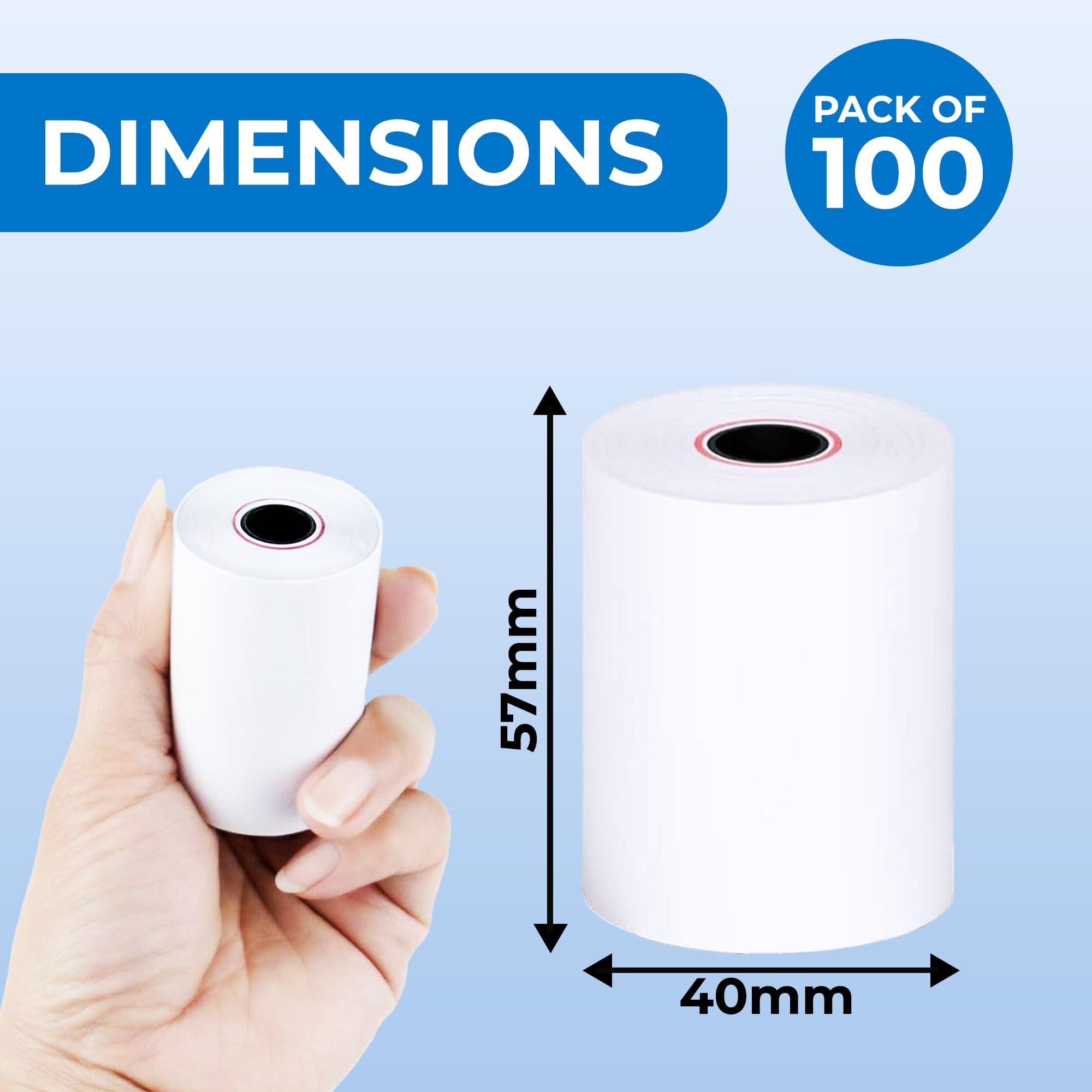 Double Dragon, 57 x 40 mm Premium Thermal Paper Till Receipt Roll for PDQ Credit Card Machine, POS, EPOS [Pack of 100]