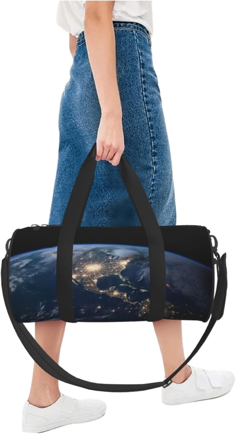Travel Duffle Bag Lightweight Sports Gym Bag for Men Women Foldable Carry on Weekender Overnight Bag Earth from The Outer Space Canvas Sport Duffel Bag for Yoga Business Trip