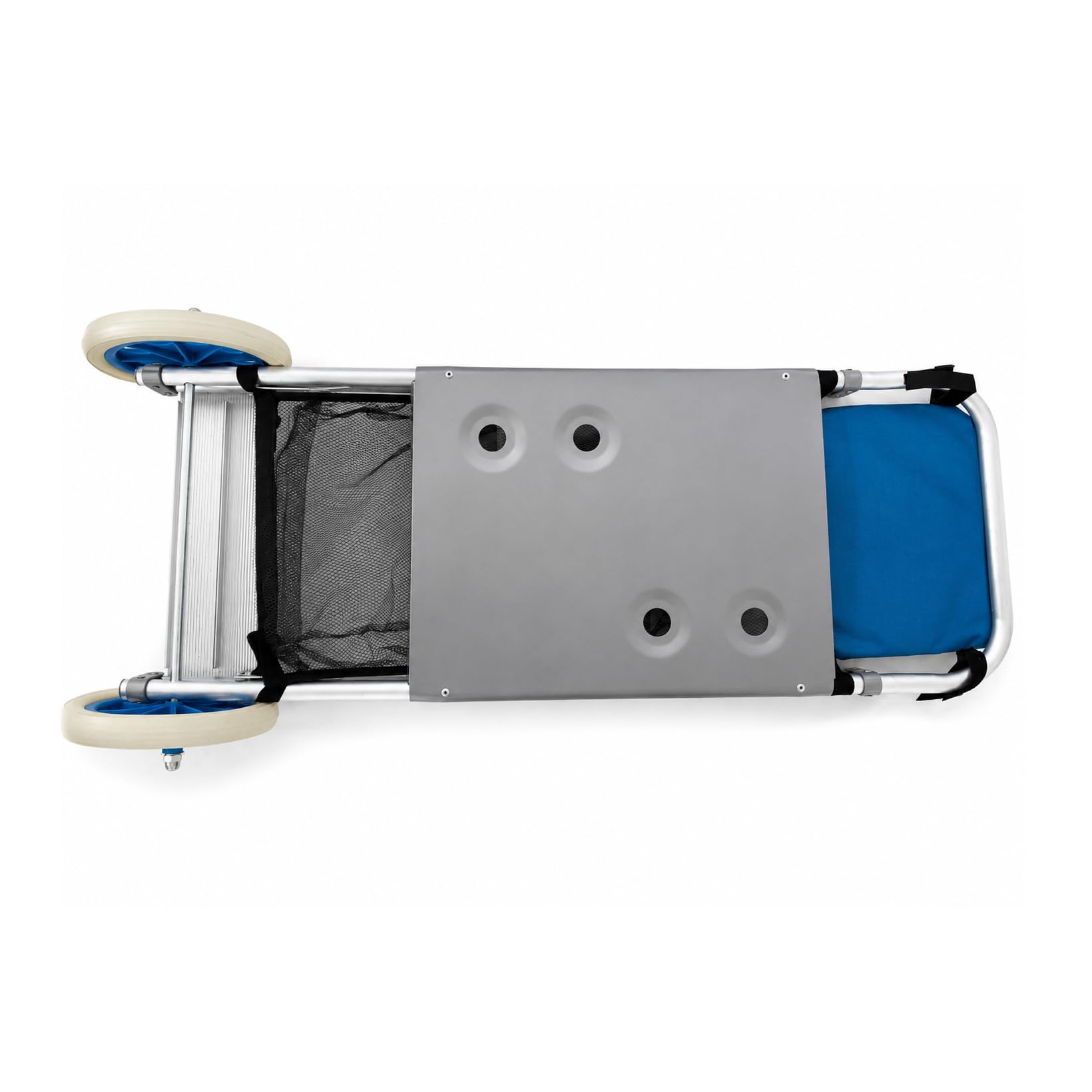 Acomoda Textil - Carro de Playa Plegable 105x52 cm 2 en 1 con Mesa Integrada. Carrito de Transporte de Aluminio con Ruedas Grandes, Bolsa de Almacenaje y Goma de Sujeción para Playa y Camping.