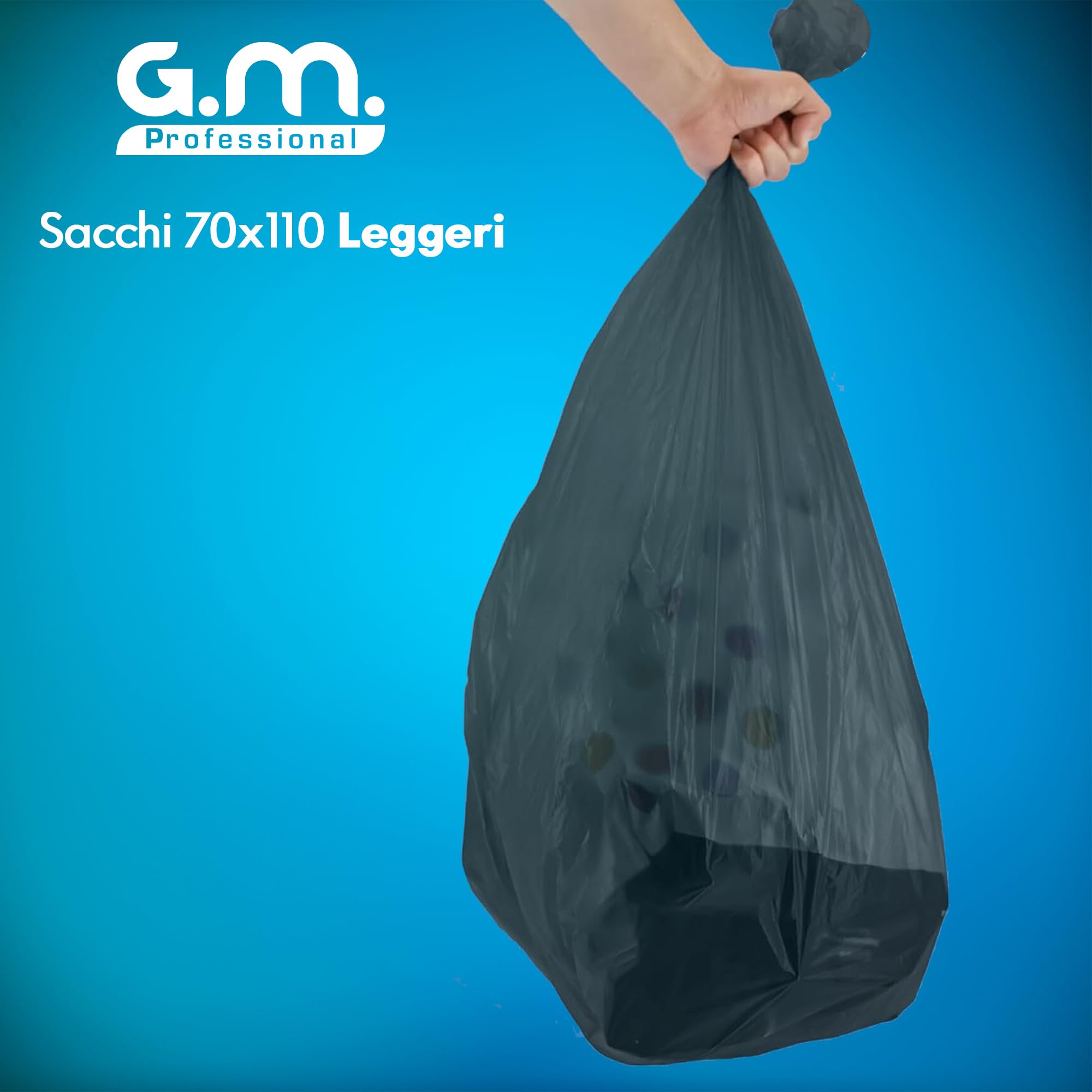 GM 120 Sacchi Spazzatura 70x110 cm, Colore NERO, Capacità 110 Litri, Media Resistenza, Antigoccia, Sacchetti per Raccolta Indifferenziata, Fatti in plastica LDPE Made in Italy, 6 Rotoli da 20 Pezzi