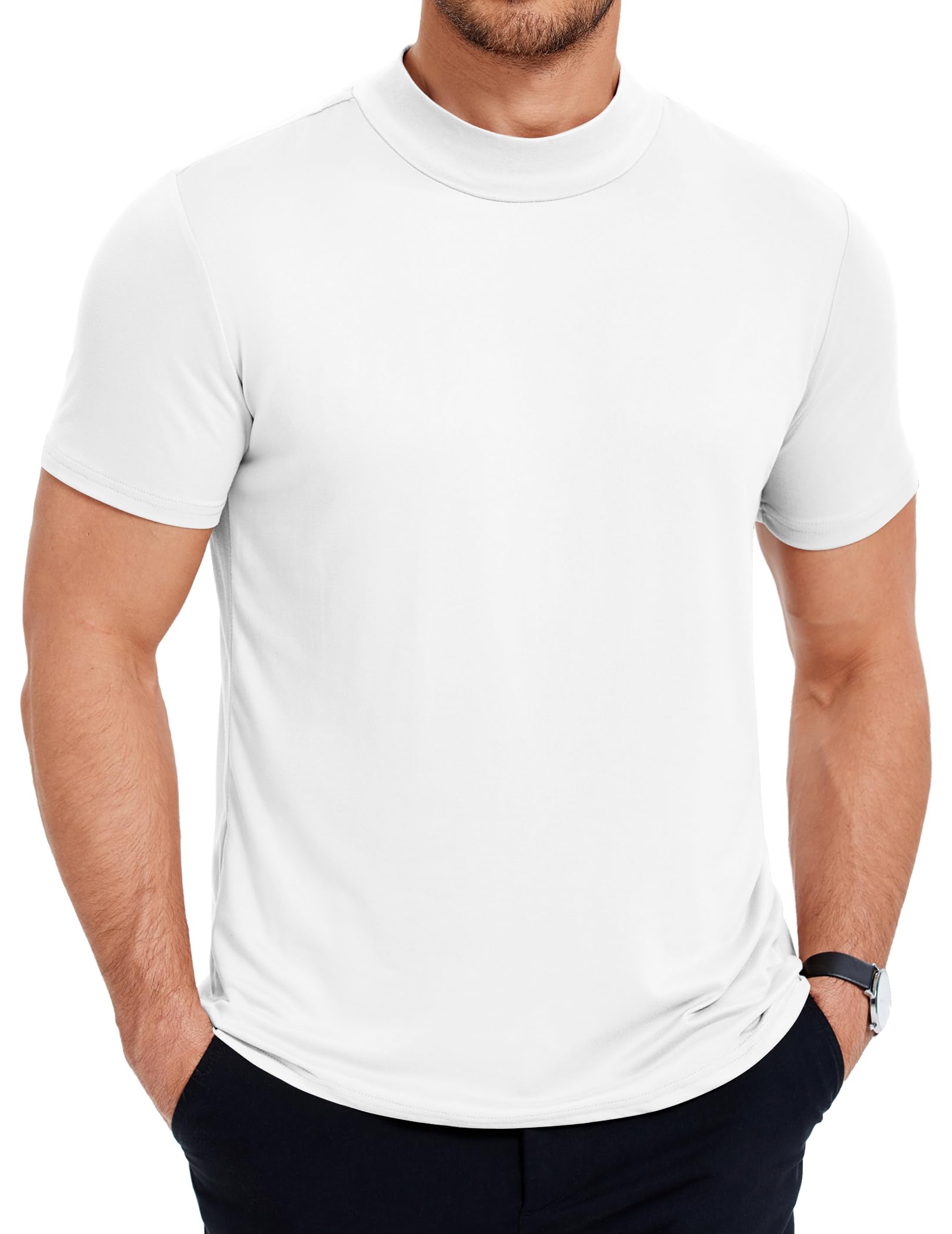 COOFANDY Tshirt Stehkragen Shirt Herren Tshirt Kurzarm