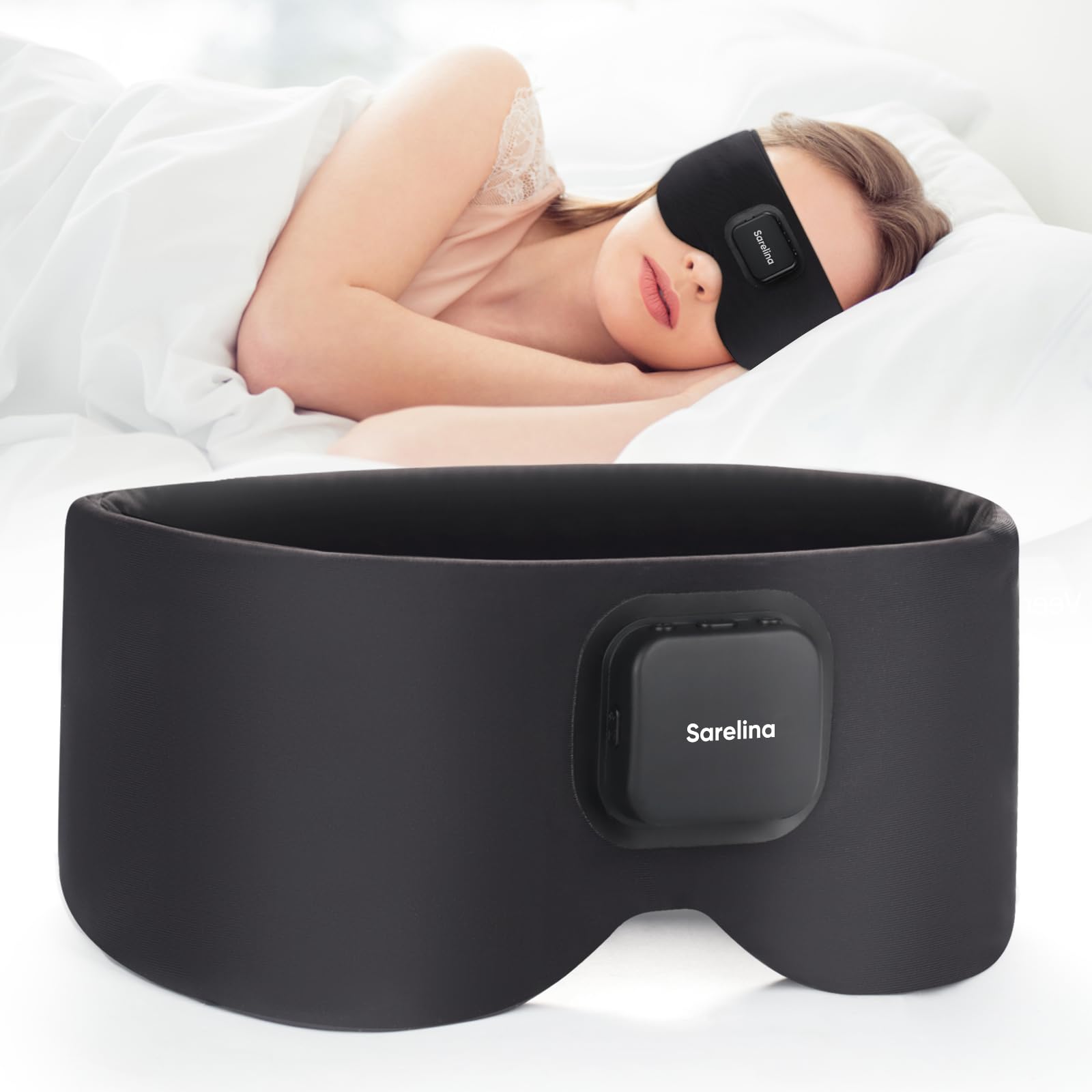 Sarelina Bluetooth 5 3 Sleep Mask Headphones Ultra-Soft Ice Silk Washable Eye Mask with Built-in Speakers Enhanced Audio