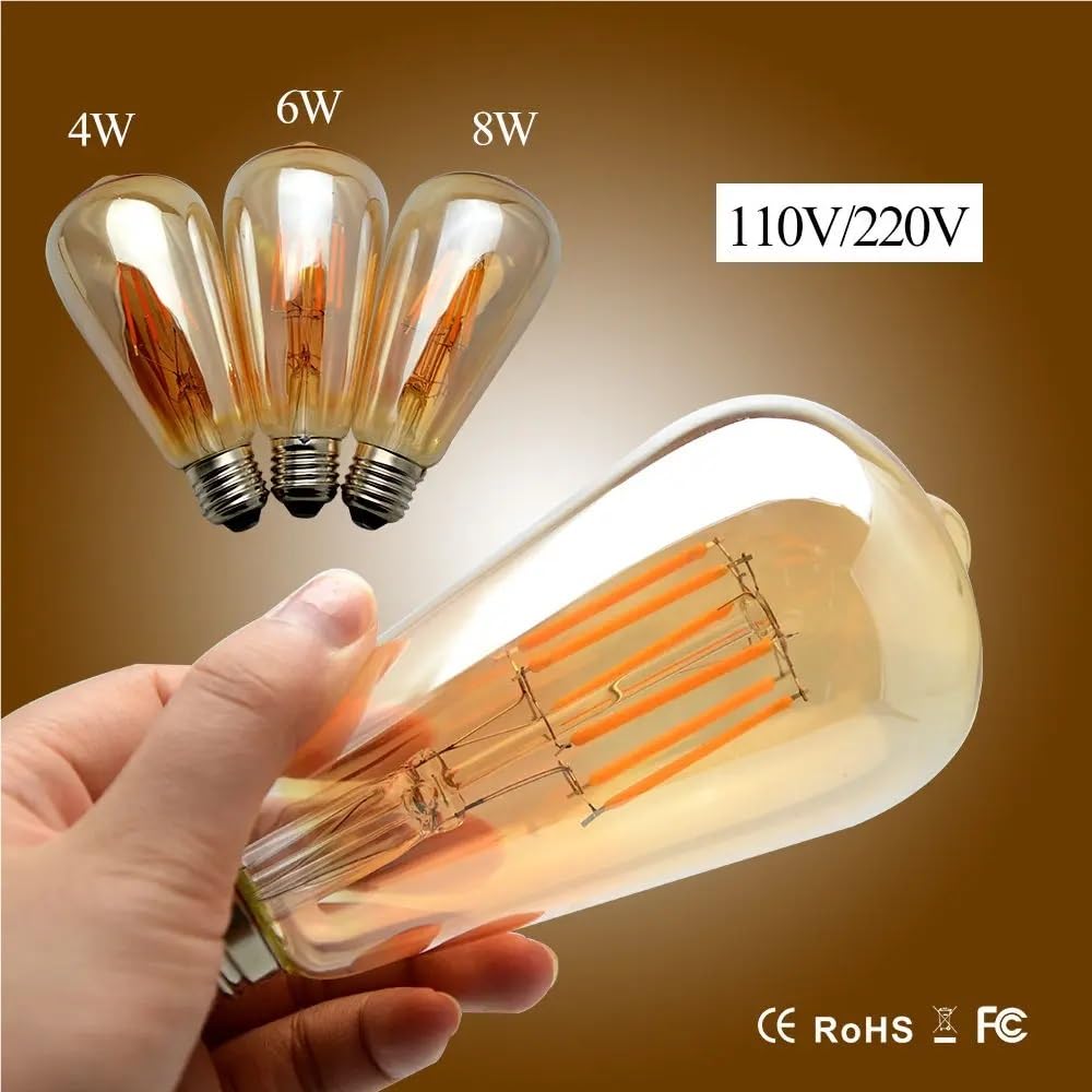Oświetlenie wewnętrzne AC110V E27 ściemniane żarówki LED z lampą COB Żarówka LED Edison 4/6/8W 60 W E27 ze szklaną kulką retro ST64