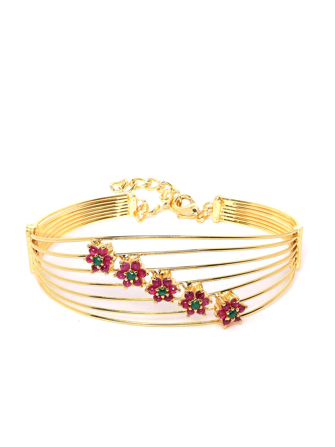 ZAVERI PEARLS Pink & Green Cubic Zirconia Floral Brass Bangle Style Kada For Women-ZPFK9502 (B08F1T78WN) Amazon Price History, Amazon Price Tracker