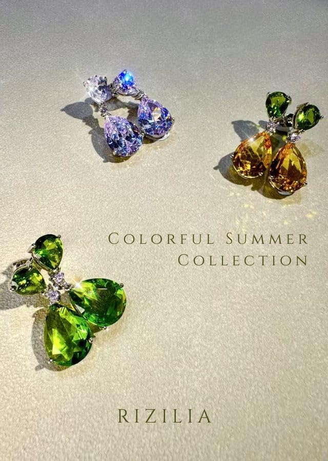 [RIZILIA CELEBOX] Teardrop Dangle Pierced Earrings with Pear Cut CZ [9 Colors available] in White Gold Plated, Celebrity inspired by Angelina Jolie2