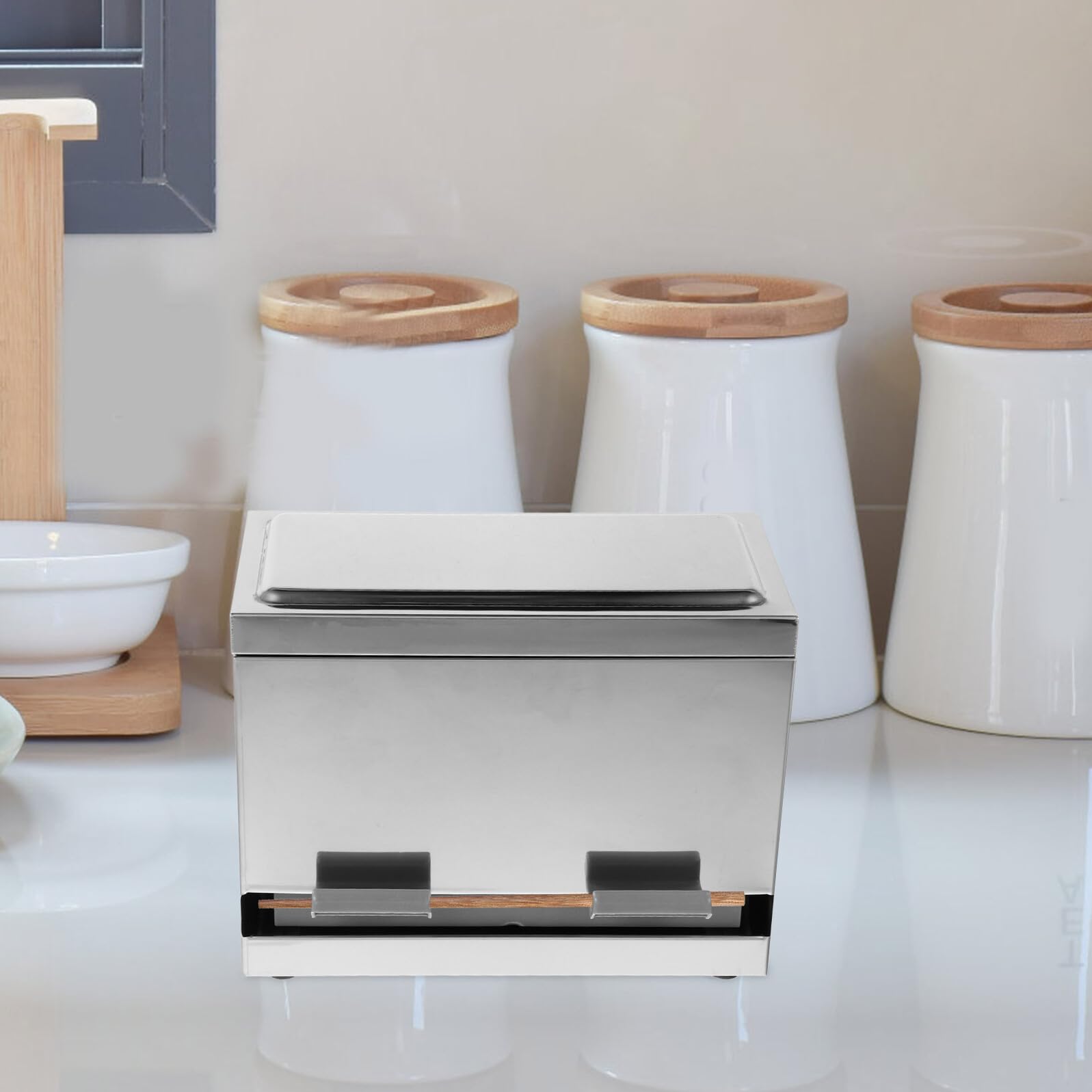 Veemoon Strohhalmspender aus Edelstahl mit Automatischem Druckmechanismus Praktischer Aufbewahrungsbox für Strohhalme und Essstäbchen im Getränkeladen