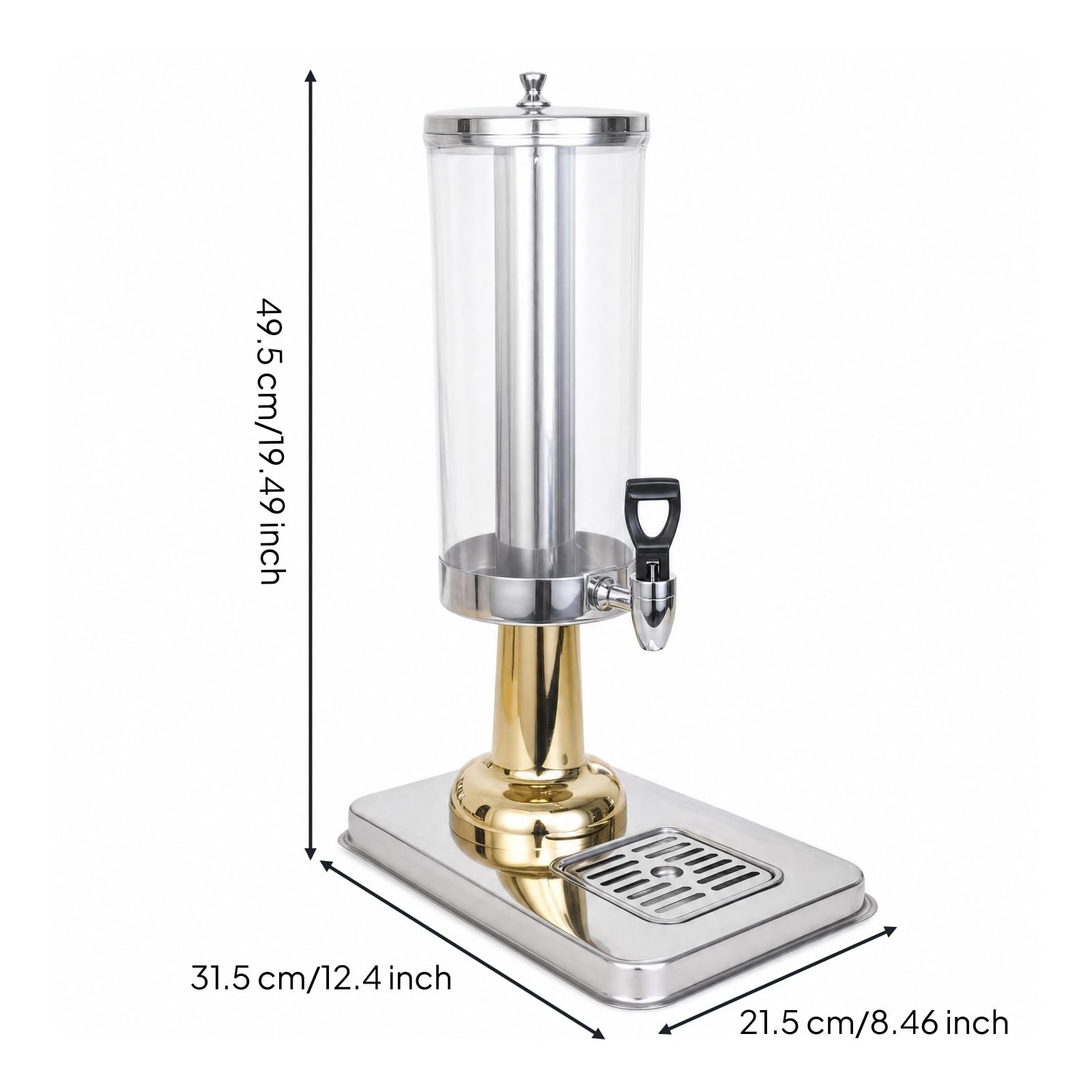 Distributeur Boisson avec Tube à Glaçons Transparent Fontaine à Boisson avec Bac Collecteur'égouttement Professionnel pour Restaurant, Bar, Array, Doré, Rond