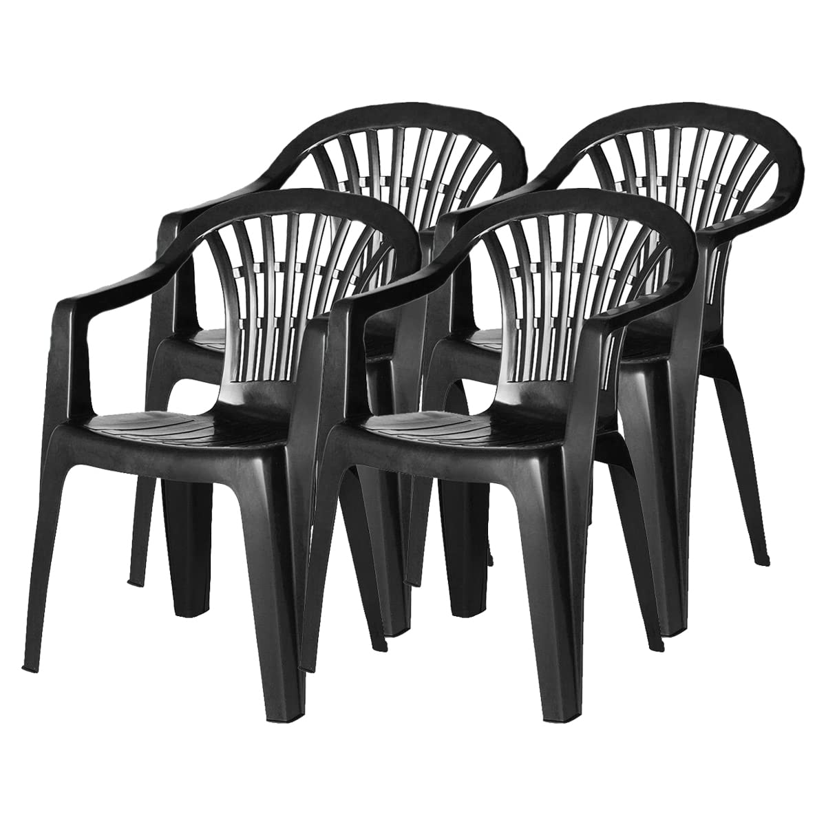 Juego de 4 Sillas de Jardín Apilables de Resina Color Gris Antracita - Longitud 57 x Profundidad 57 x Altura 80 cm