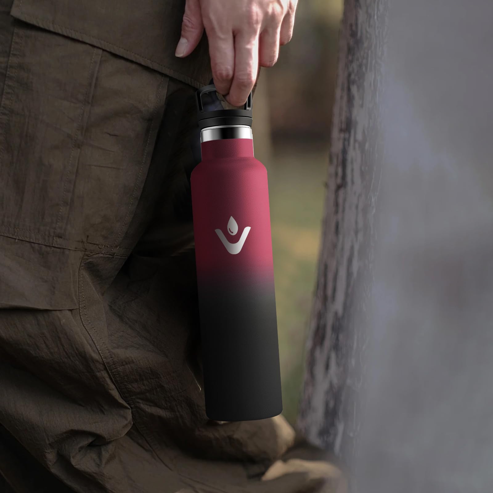 Motswedi Borraccia Termica 1 litro, Doppia Parete, Bottiglia Termica, a Prova di Perdite, Borraccia con Cannuccia, Acciaio Inox, Borracce Termiche, per Palestra, Outdoor, Campeggio, Rosso & Nero