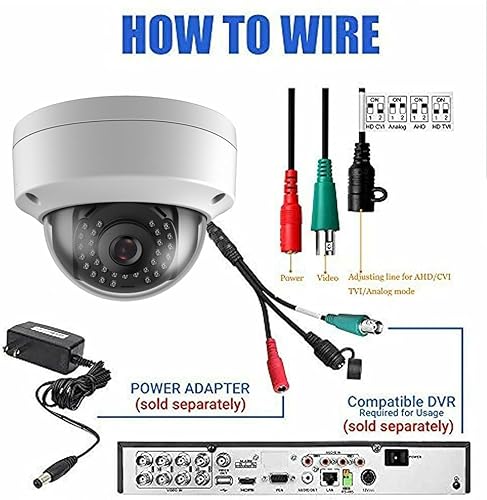 Miniatura 6 de Cámara de seguridad de vigilancia CCTV analógica de 4 MP coaxial TVI CVI, ángulo de visión amplio de 0.110 in, visión nocturna IR de 65 pies, al